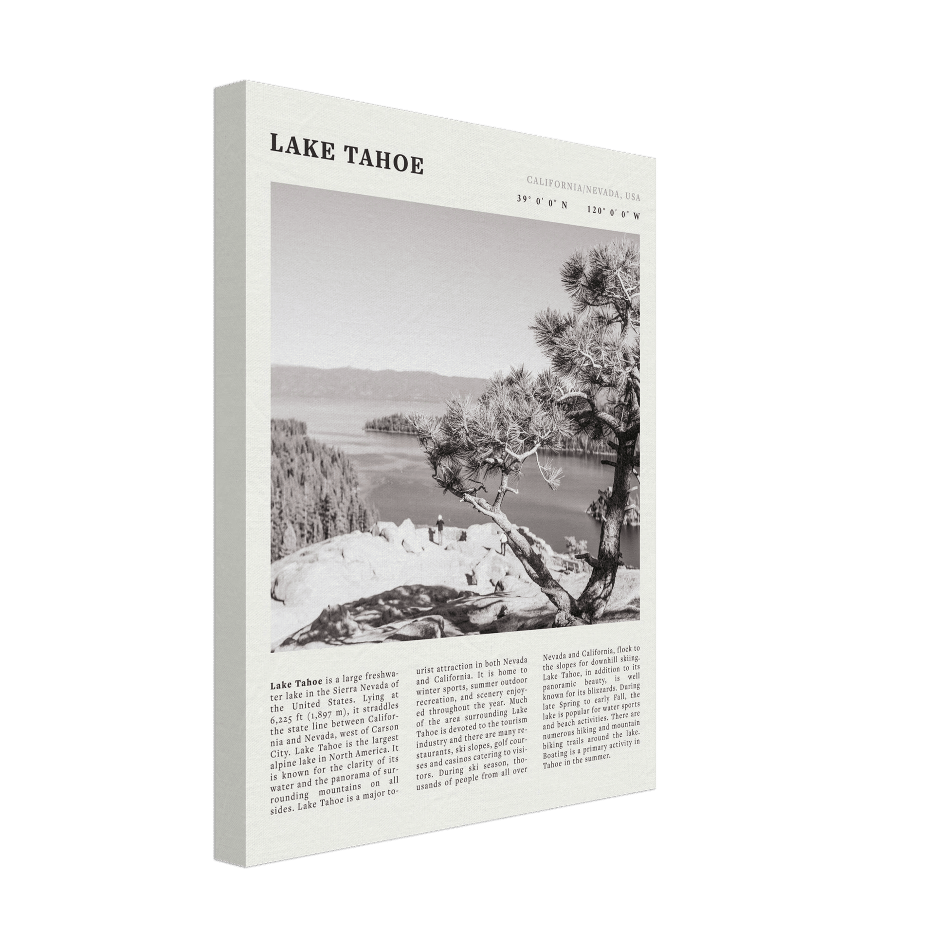 Lake Tahoe Poster | Black & White California Nevada Wall Art | Nature Travel Print Decor - Evergreen Posters