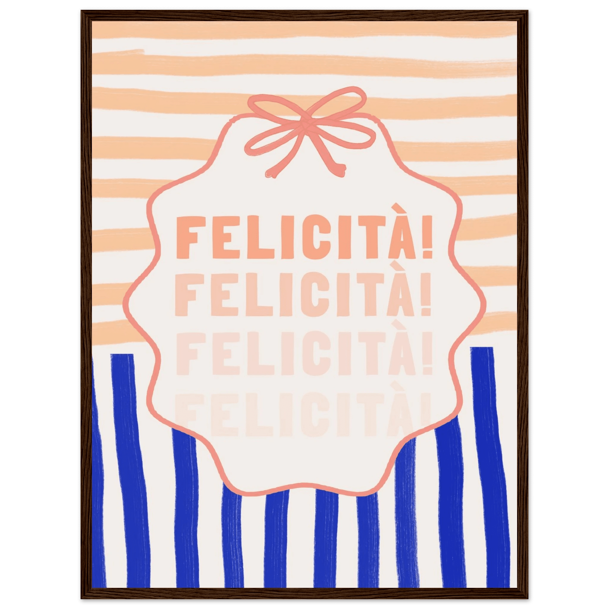 Felicità Italian Happiness Quote Print | Coquette Stripe Wall Art - Evergreen Posters