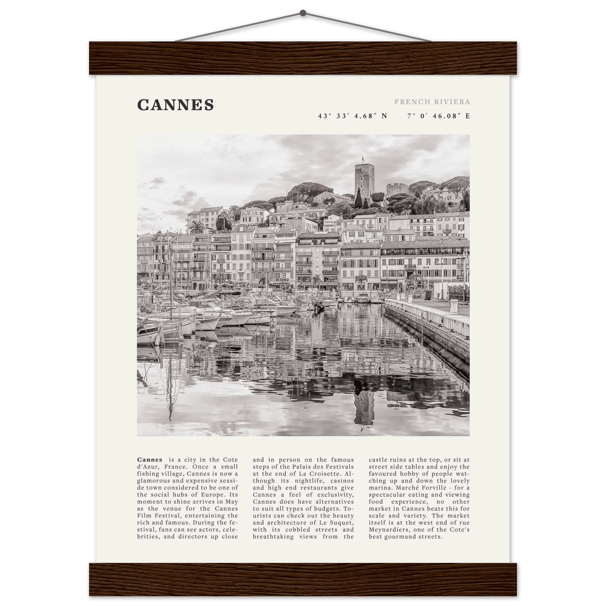 Cannes Poster | Black & White French Riviera Wall Art | France Travel Print - Evergreen Posters