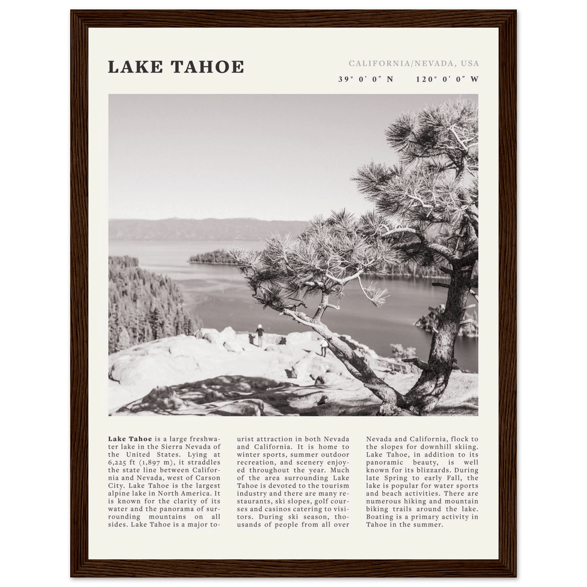 Lake Tahoe Poster | Black & White California Nevada Wall Art | Nature Travel Print Decor - Evergreen Posters