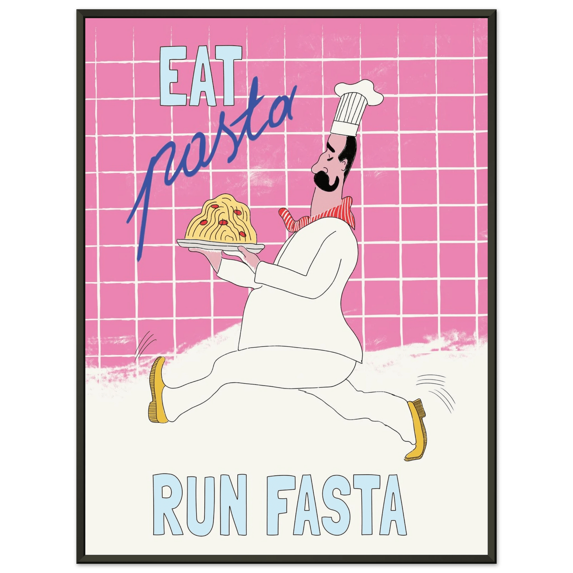 Eat Pasta Run Fasta Poster – Playful Kitchen Wall Art Print (Pink Edition) - Evergreen Posters