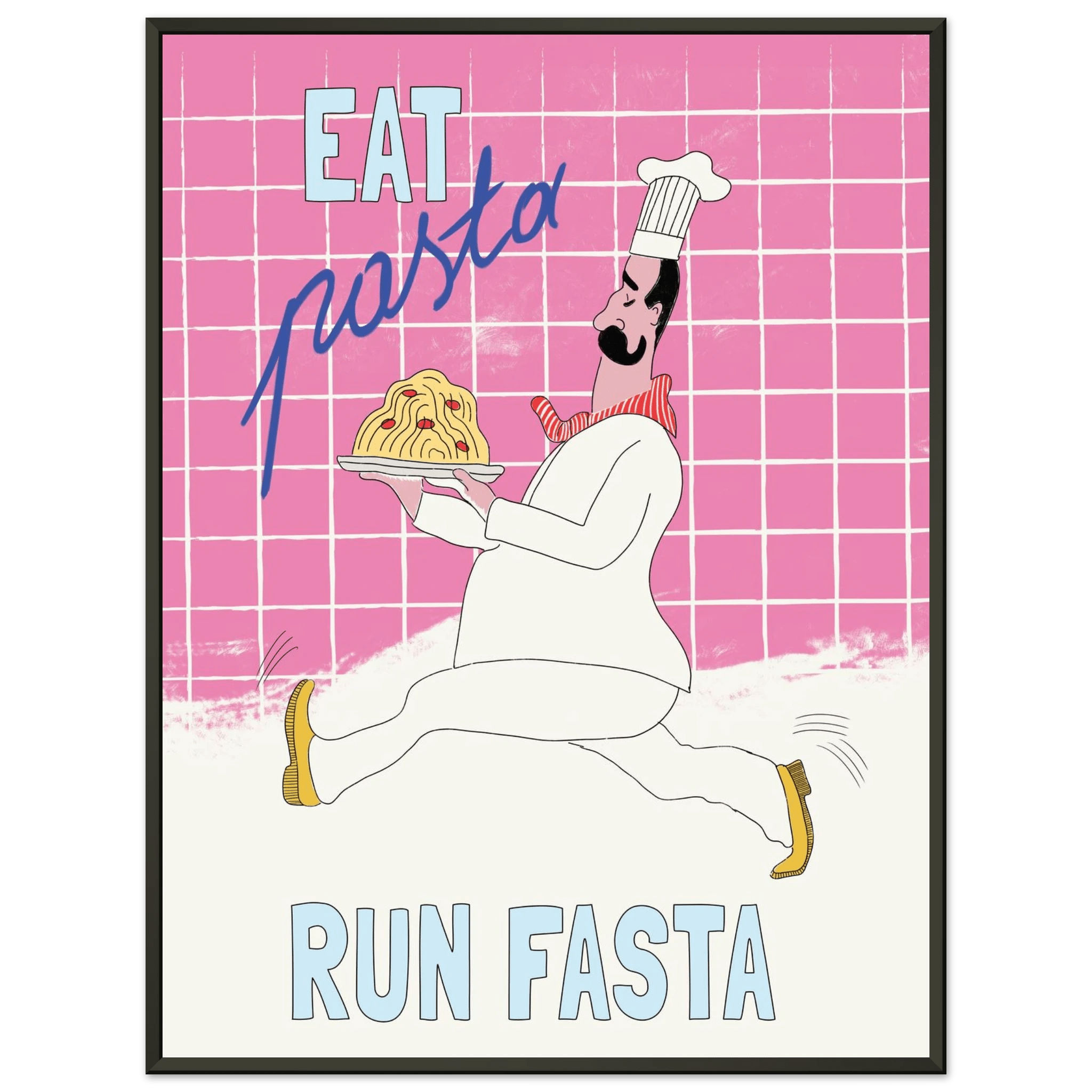 Eat Pasta Run Fasta Poster – Playful Kitchen Wall Art Print (Pink Edition) - Evergreen Posters