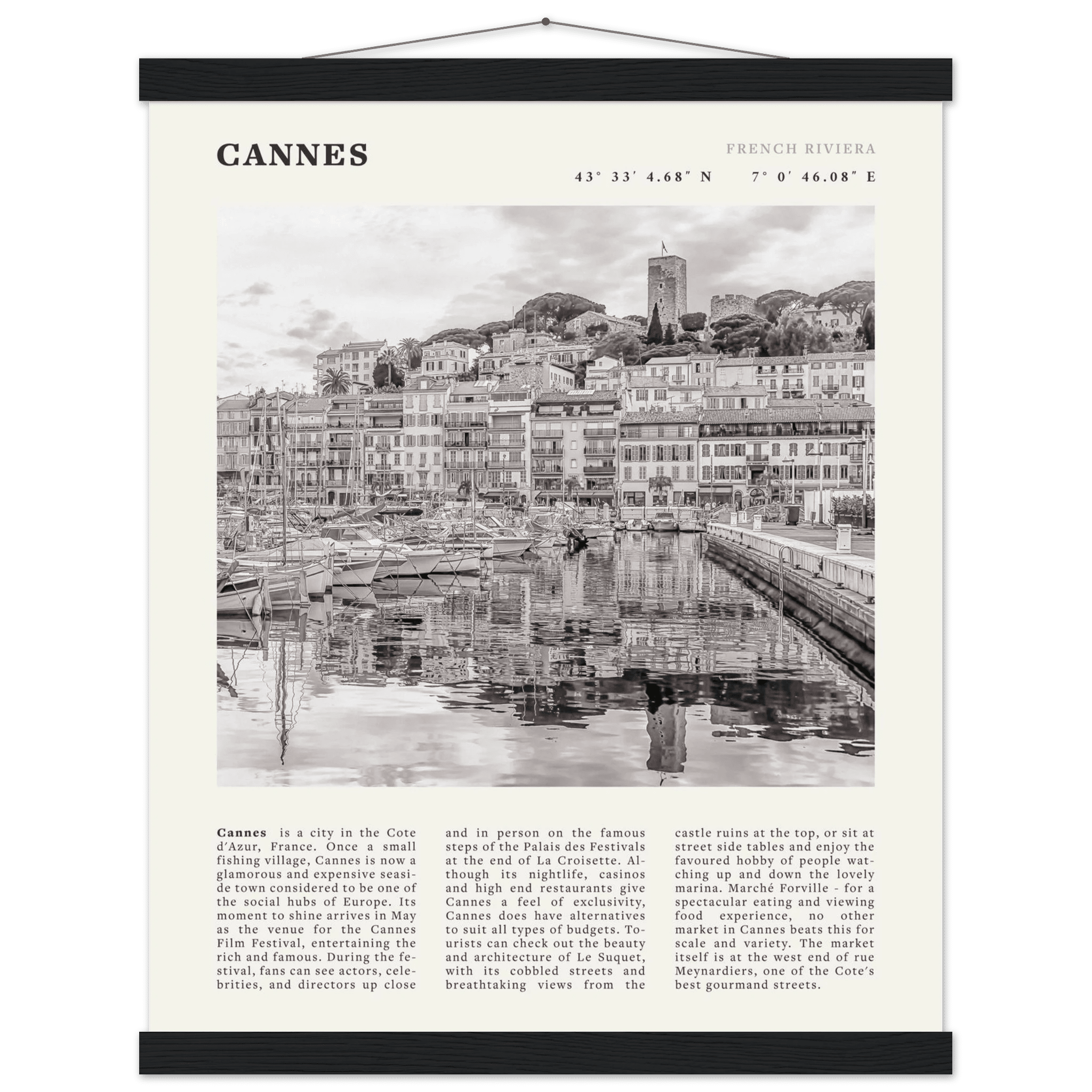 Cannes Poster | Black & White French Riviera Wall Art | France Travel Print - Evergreen Posters