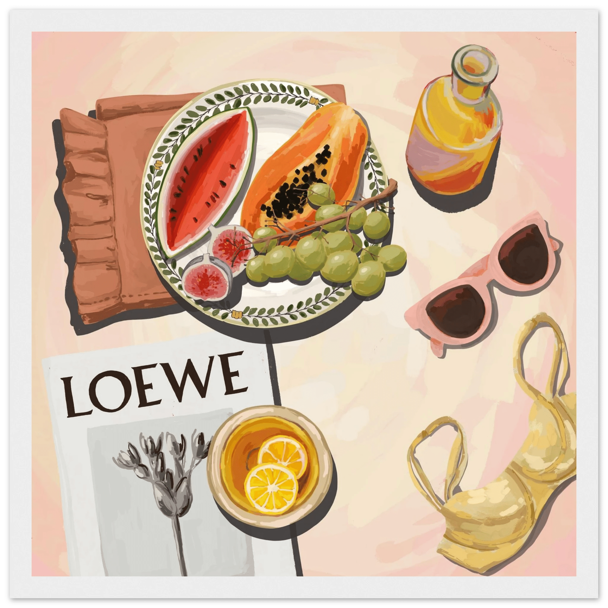 Loewe Summer Fruits Poster | Dopamine Decor Food Wall Art | Pastel Square Kitchen Print - Evergreen Posters - 22