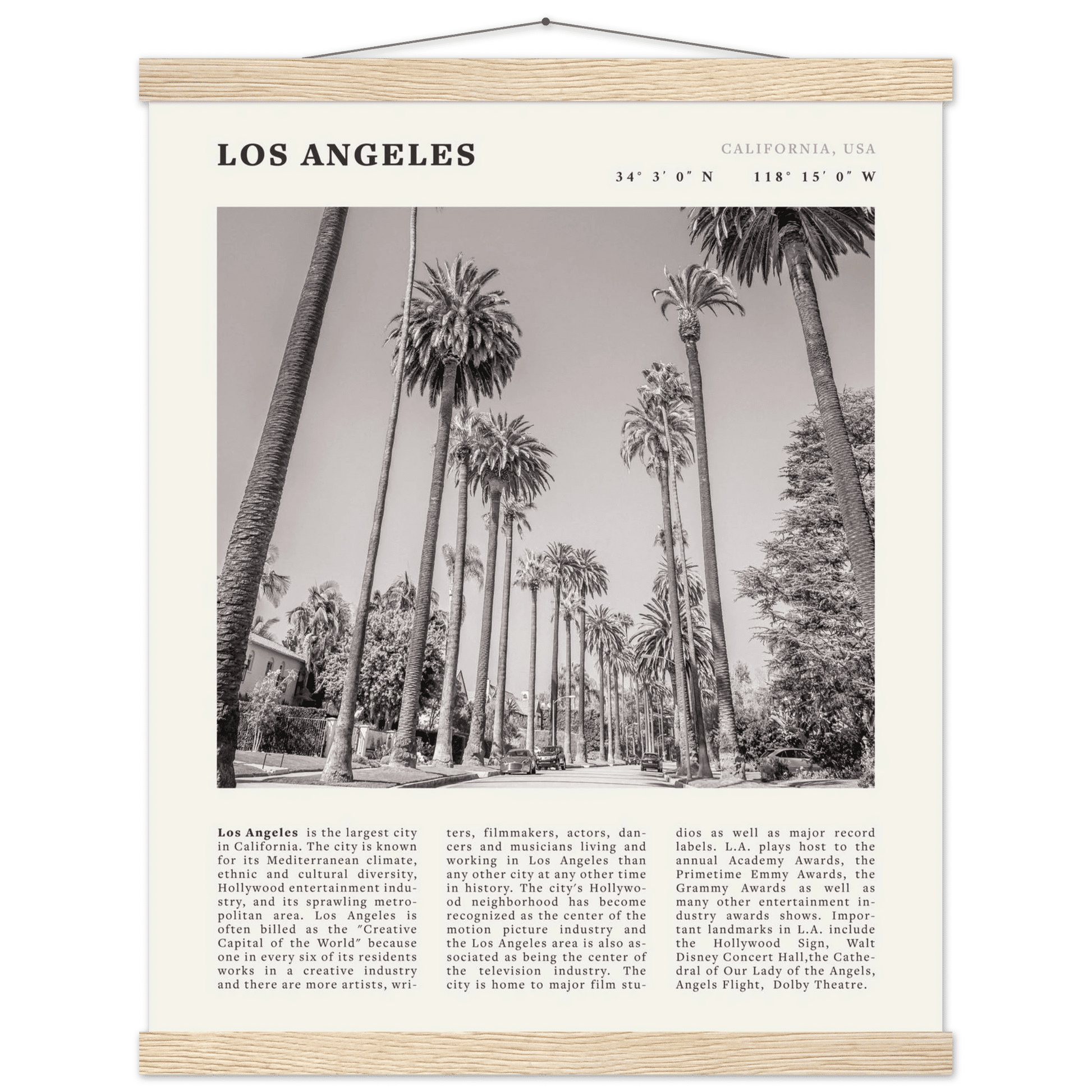 Los Angeles Poster | Black & White Palm Trees Wall Art | California Travel Print - Evergreen Posters