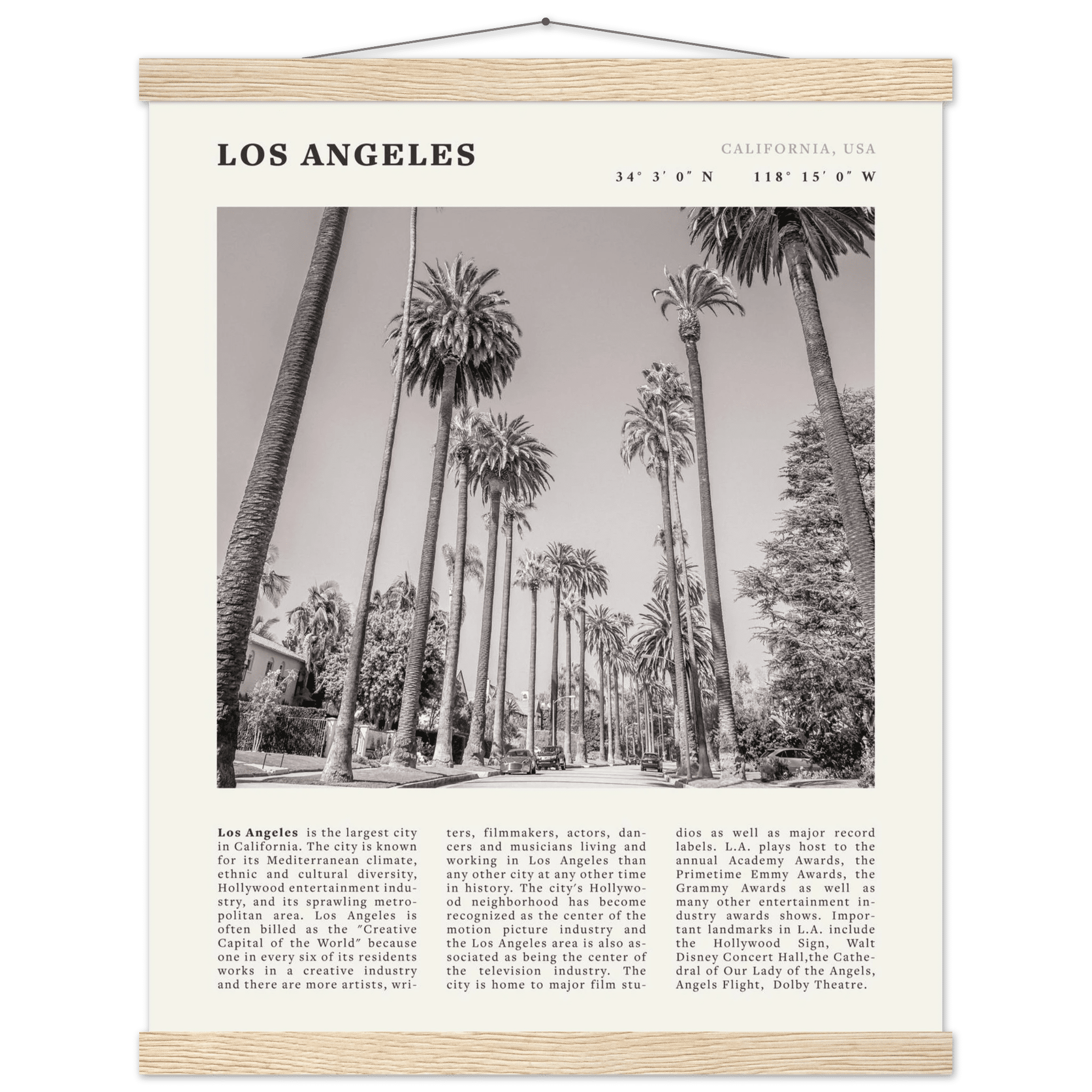 Los Angeles Poster | Black & White Palm Trees Wall Art | California Travel Print - Evergreen Posters