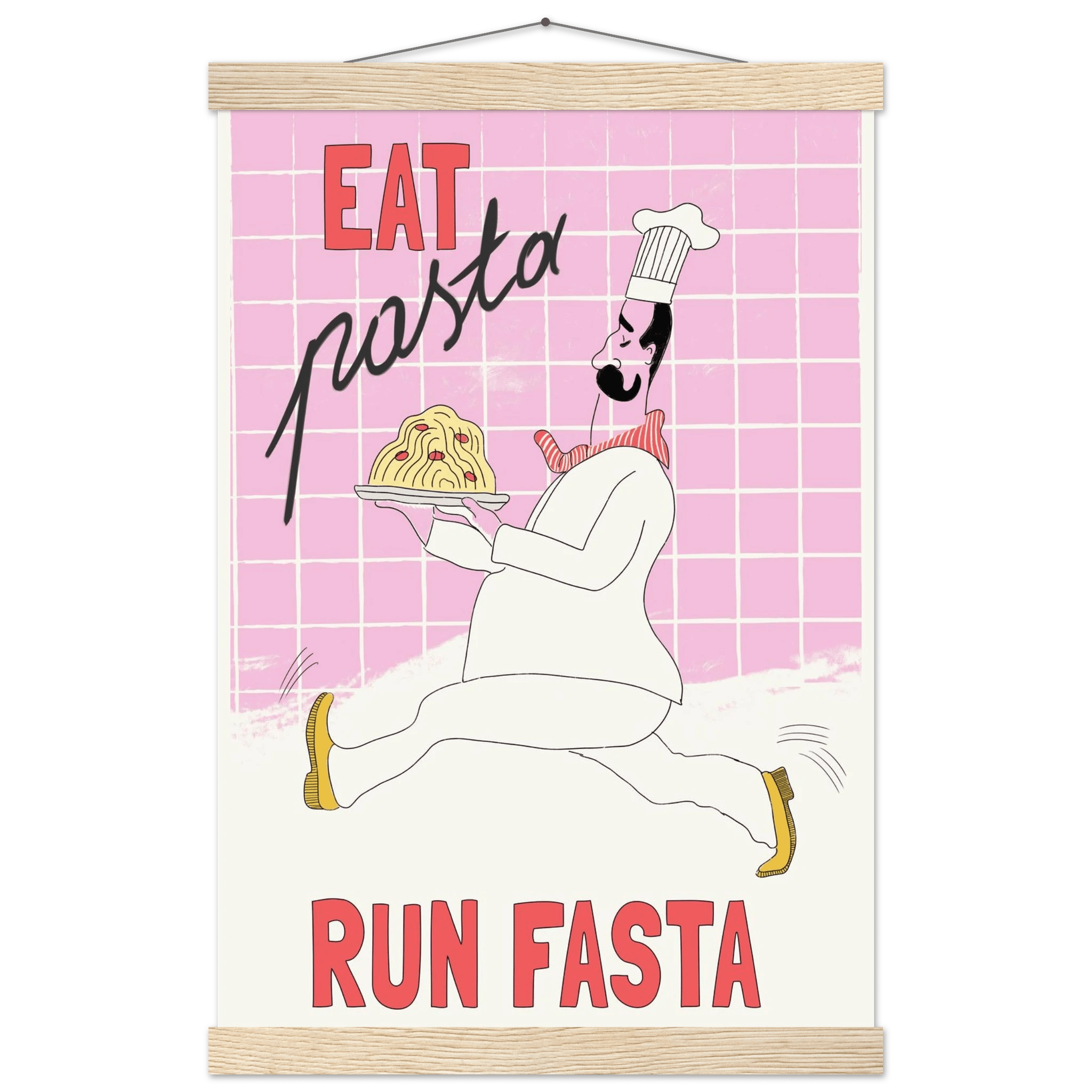 Eat Pasta Run Fasta Poster – Playful Kitchen Wall Art Print (Light Pink) - Evergreen Posters