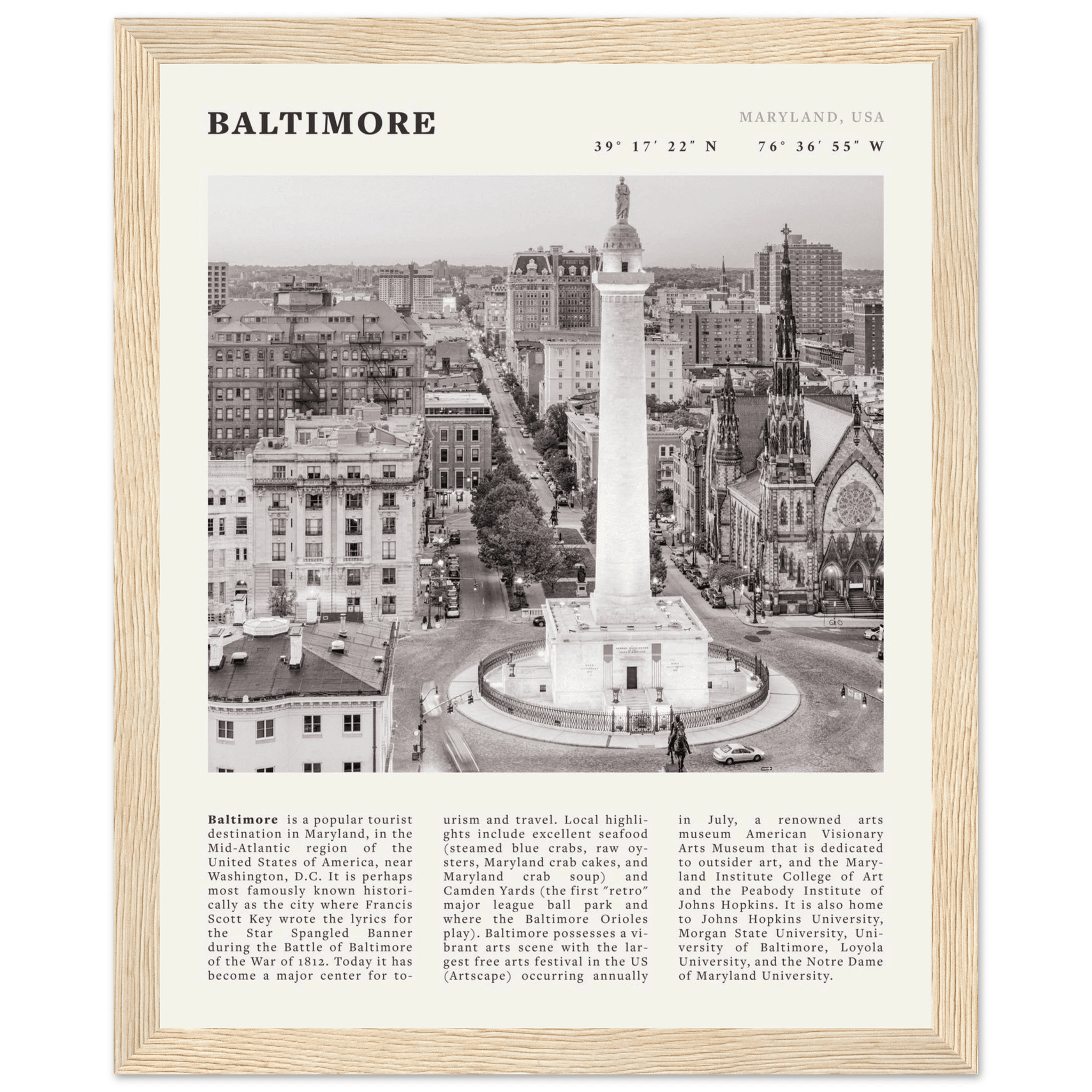 Baltimore Poster | Black & White Maryland City Wall Art | USA Travel Print - Evergreen Posters