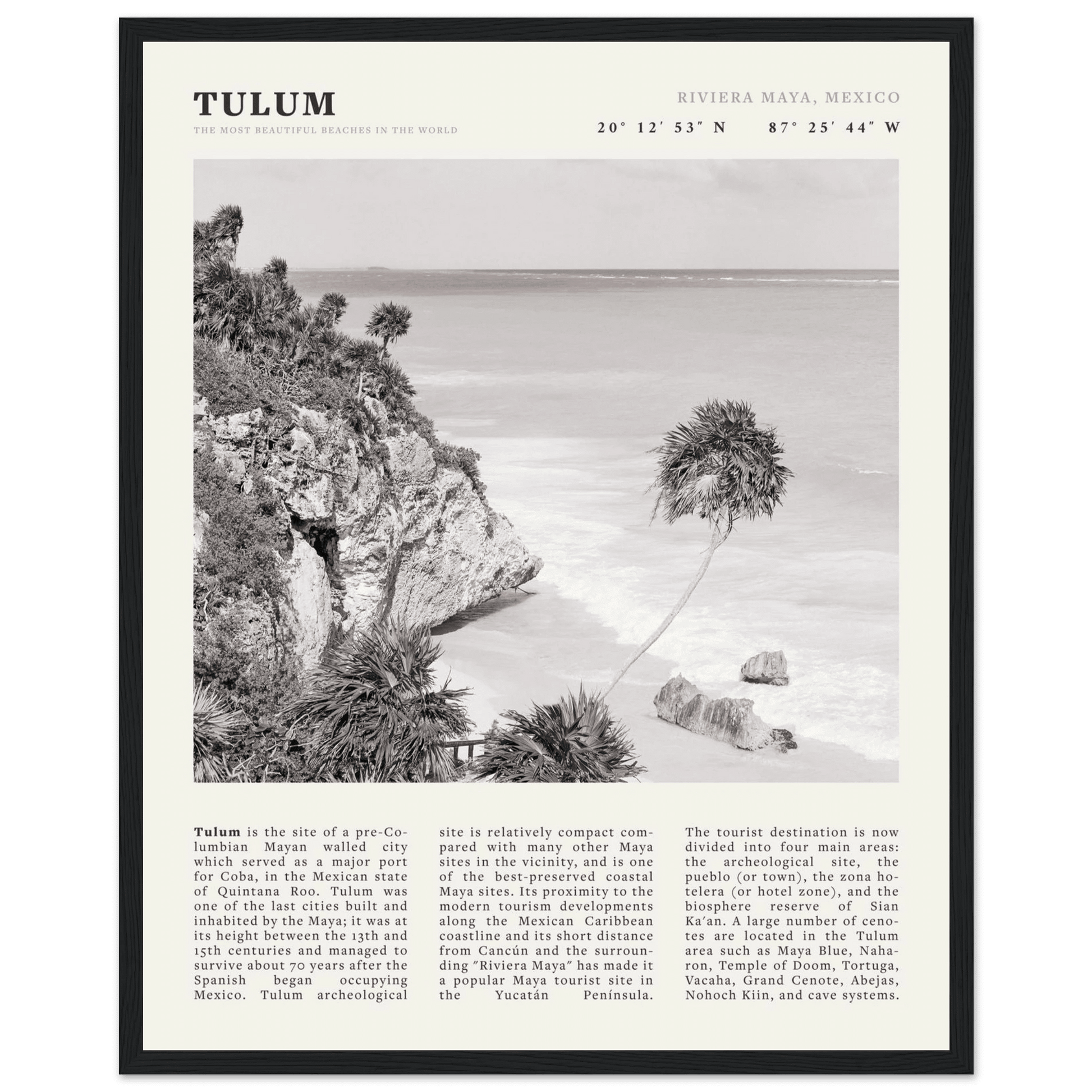 Tulum Poster | Black & White Riviera Maya Mexico Wall Art | Beach Travel Print - Evergreen Posters