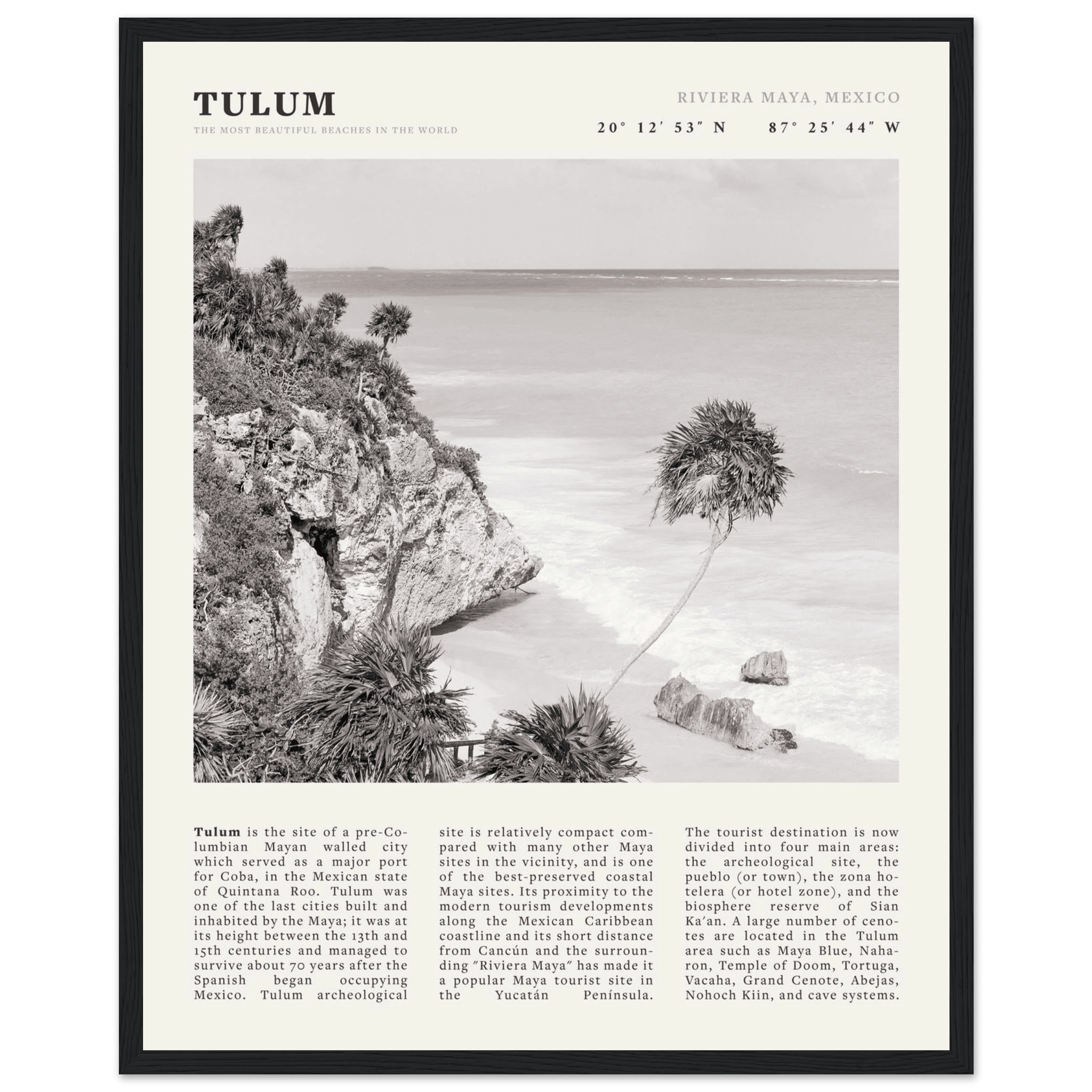 Tulum Poster | Black & White Riviera Maya Mexico Wall Art | Beach Travel Print - Evergreen Posters