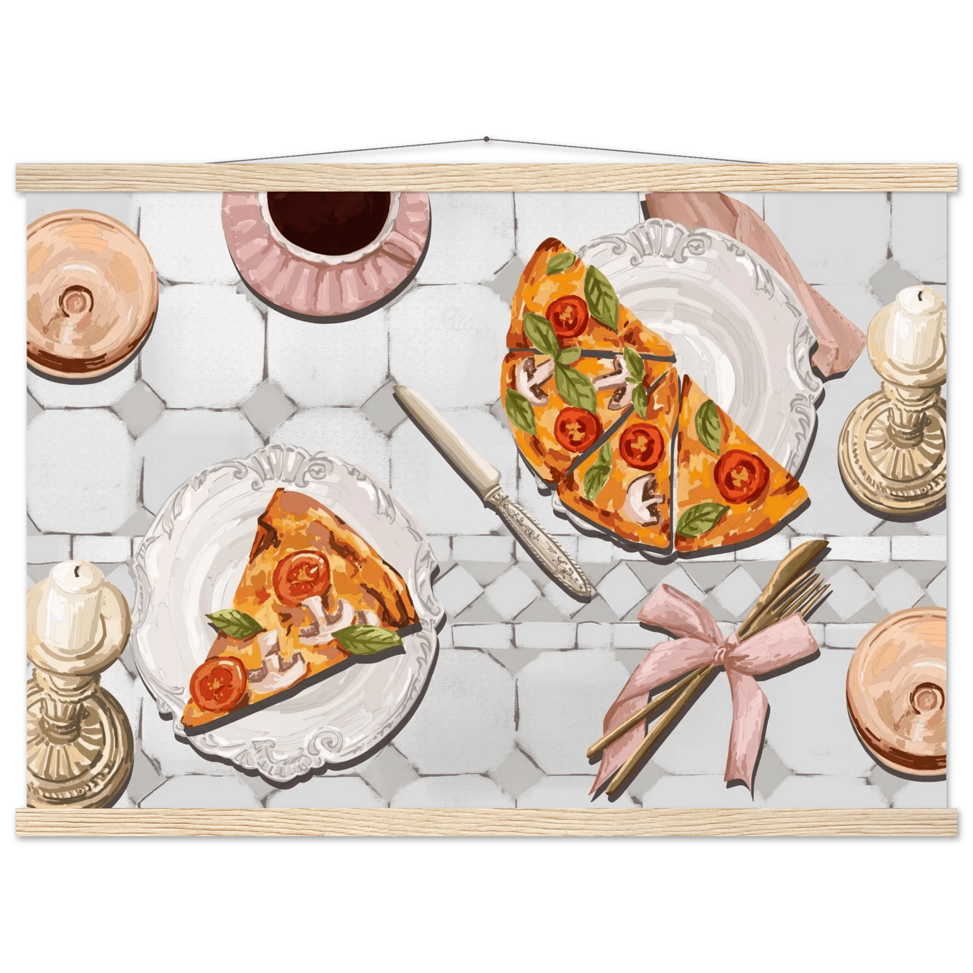 Pizza & Tea Kitchen Poster | Horizontal Food Wall Art | Italian Dining Room Print - Evergreen Posters