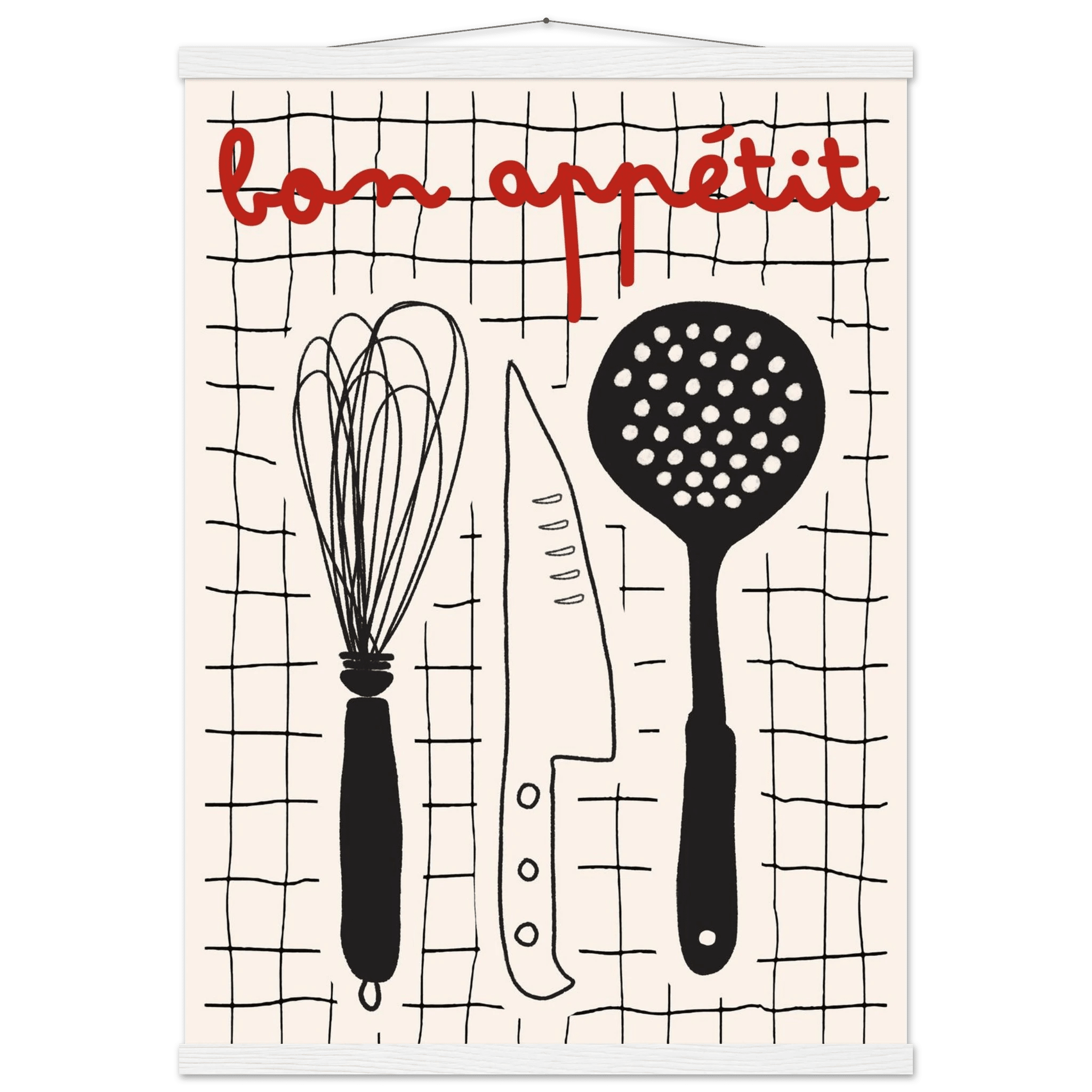 Bon Appétit French Kitchen Print | Bold Black Red Wall Art Poster - Evergreen Posters