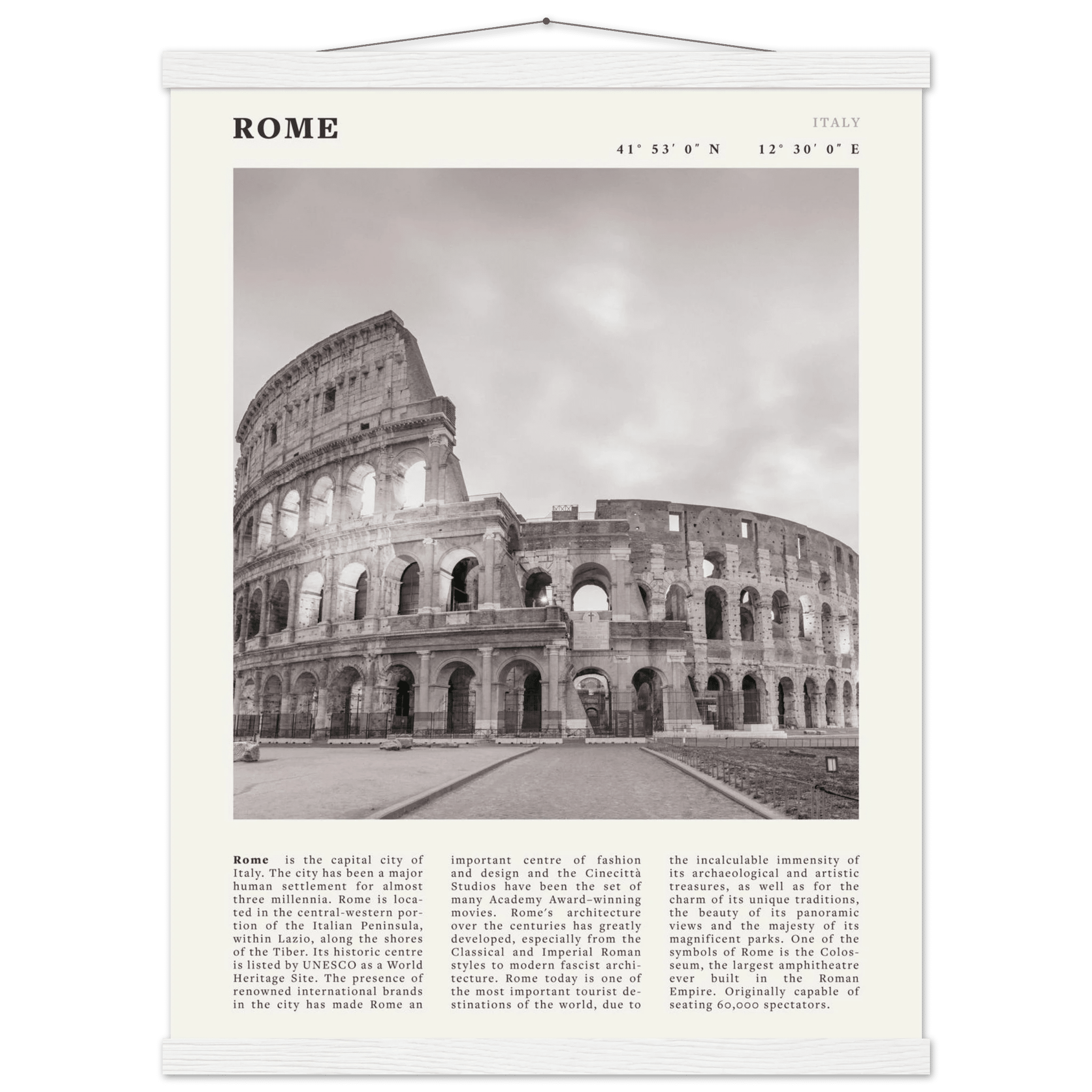 Rome Poster | Black & White Colosseum Wall Art | Italy Travel Print | Roman Decor - Evergreen Posters