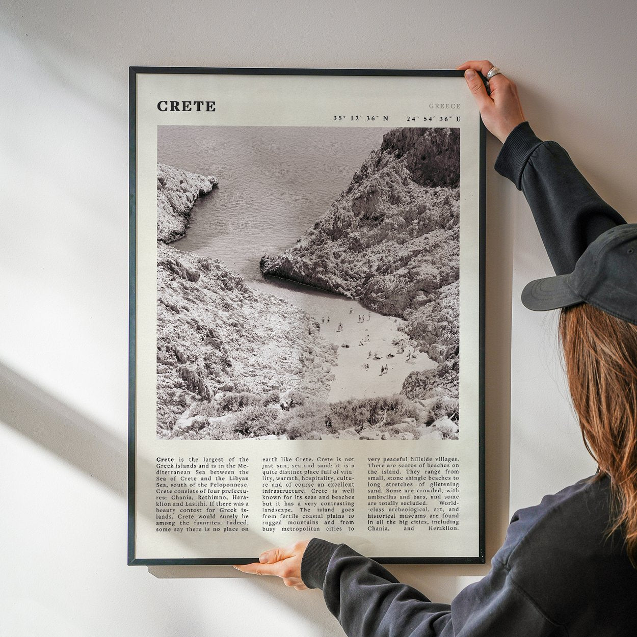 Crete Poster | Black & White Greece Beach Wall Art | Mediterranean Travel Print - Evergreen Posters