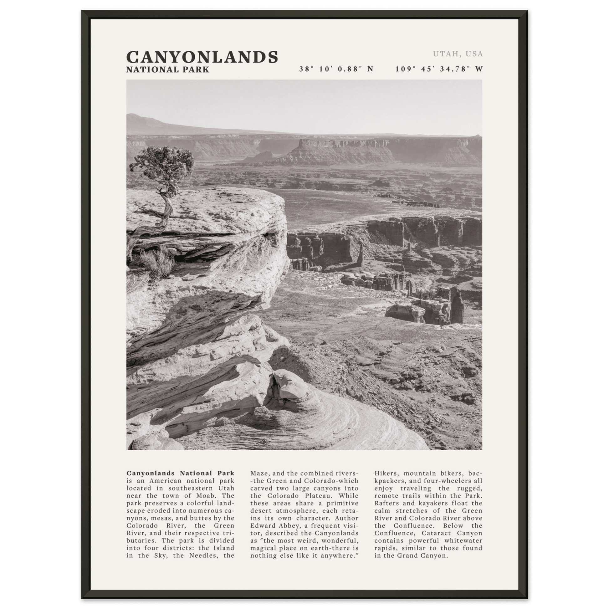 Canyonlands National Park Poster | Black & White Utah Wall Art | Canyon Travel Print - Evergreen Posters