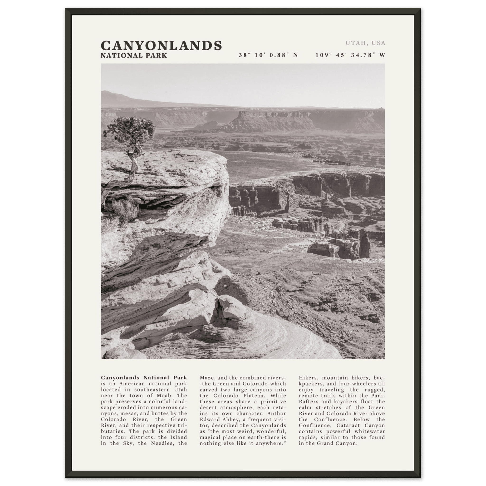 Canyonlands National Park Poster | Black & White Utah Wall Art | Canyon Travel Print - Evergreen Posters