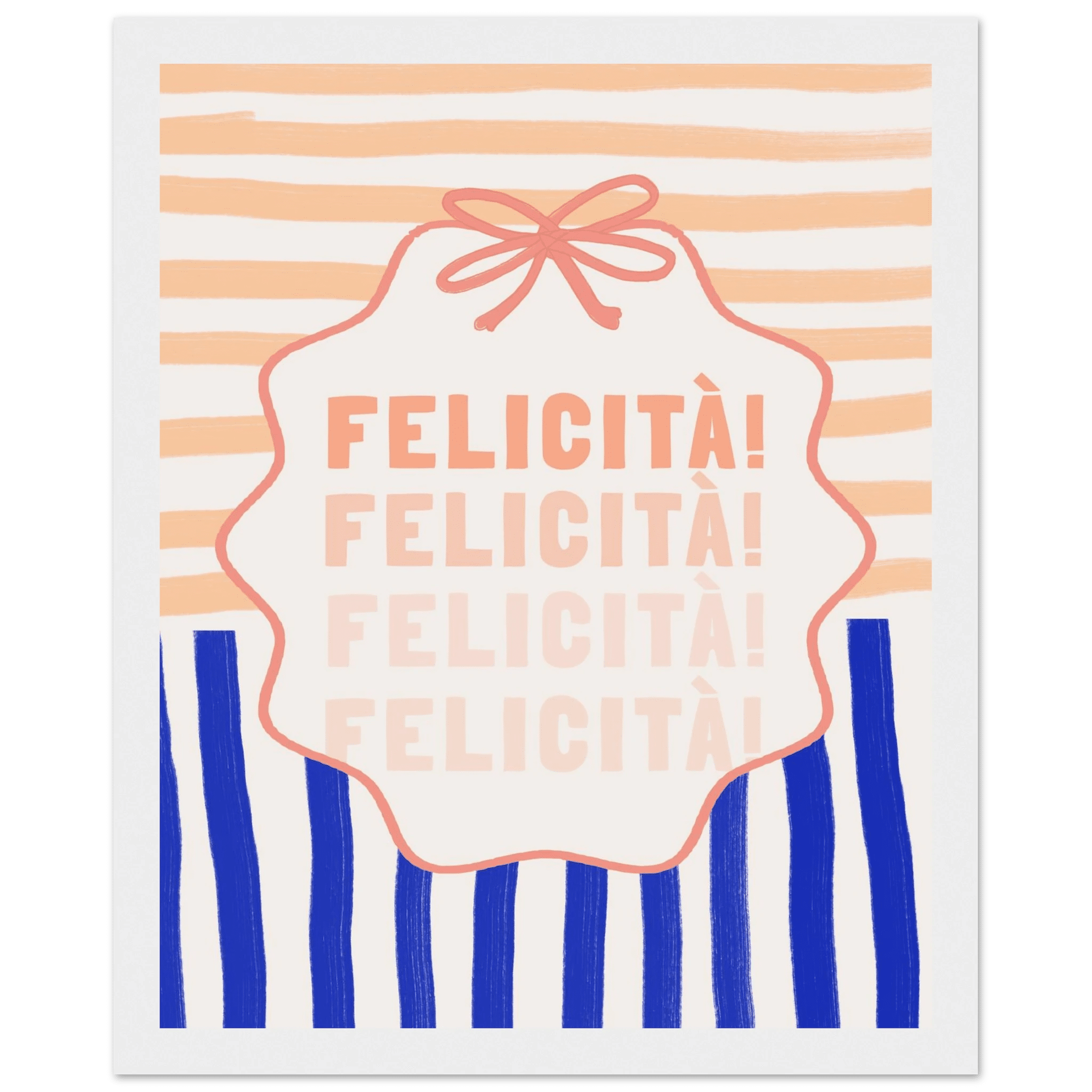 Felicità Italian Happiness Quote Print | Coquette Stripe Wall Art - Evergreen Posters