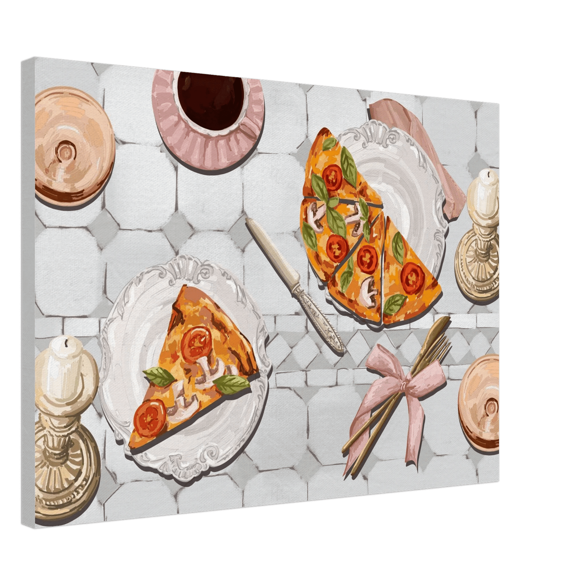 Pizza & Tea Kitchen Poster | Horizontal Food Wall Art | Italian Dining Room Print - Evergreen Posters