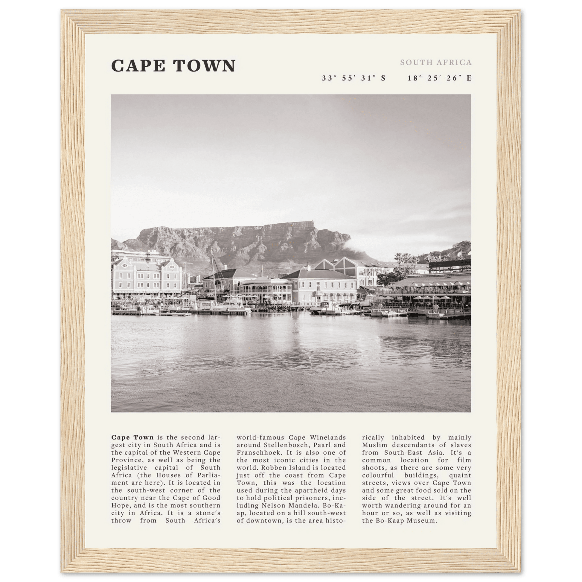 Cape Town Poster | Black & White Table Mountain Wall Art | South Africa Travel Print - Evergreen Posters