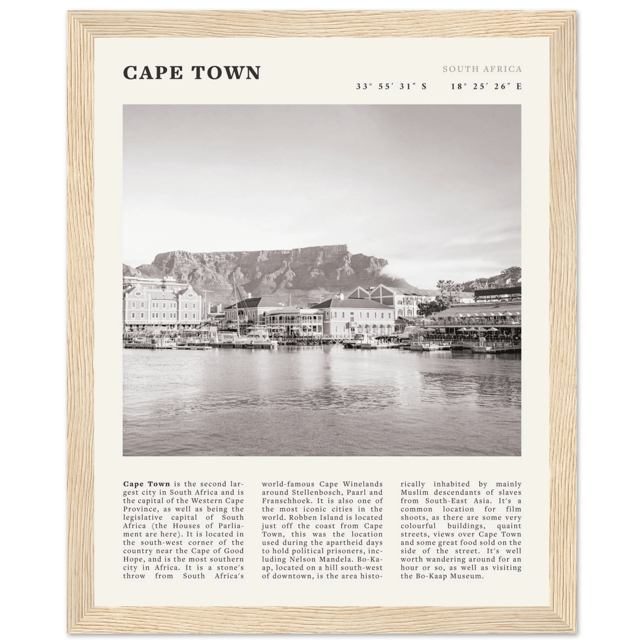 Cape Town Poster | Black & White Table Mountain Wall Art | South Africa Travel Print - Evergreen Posters