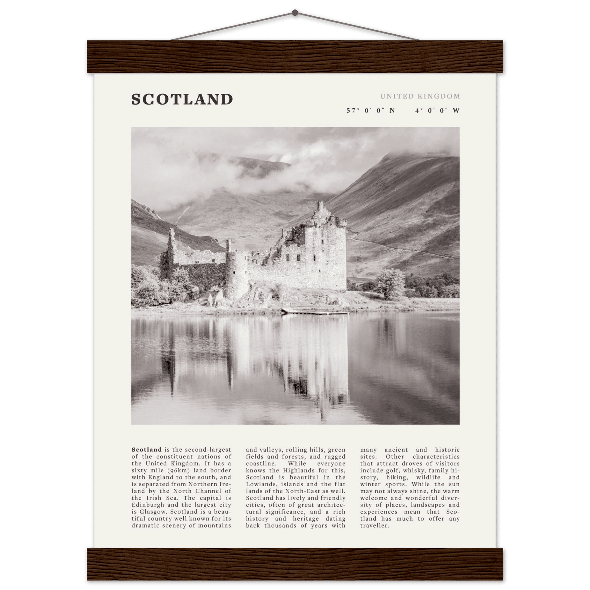 Scotland Poster | Black & White Highland Castle Wall Art | UK Travel Print Decor - Evergreen Posters