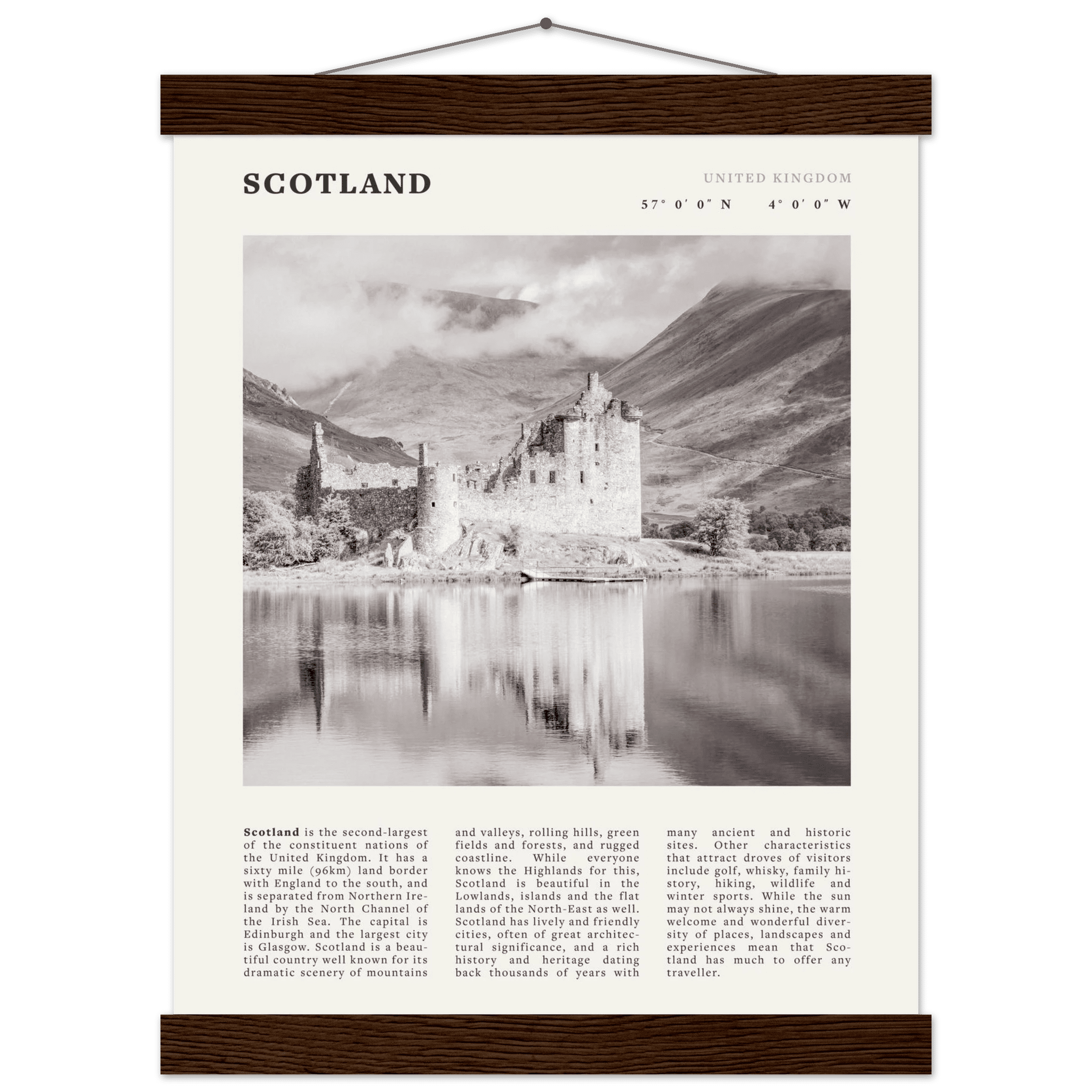 Scotland Poster | Black & White Highland Castle Wall Art | UK Travel Print Decor - Evergreen Posters