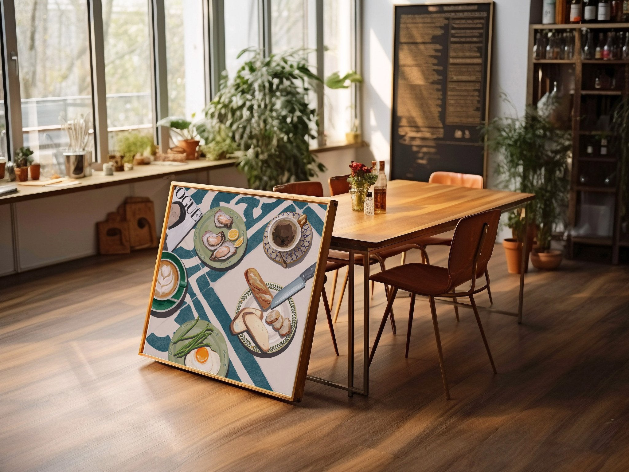 Oysters & Vogue Brunch Poster | Luxury Kitchen Wall Art | Blue Tile Square Print - Evergreen Posters - 38