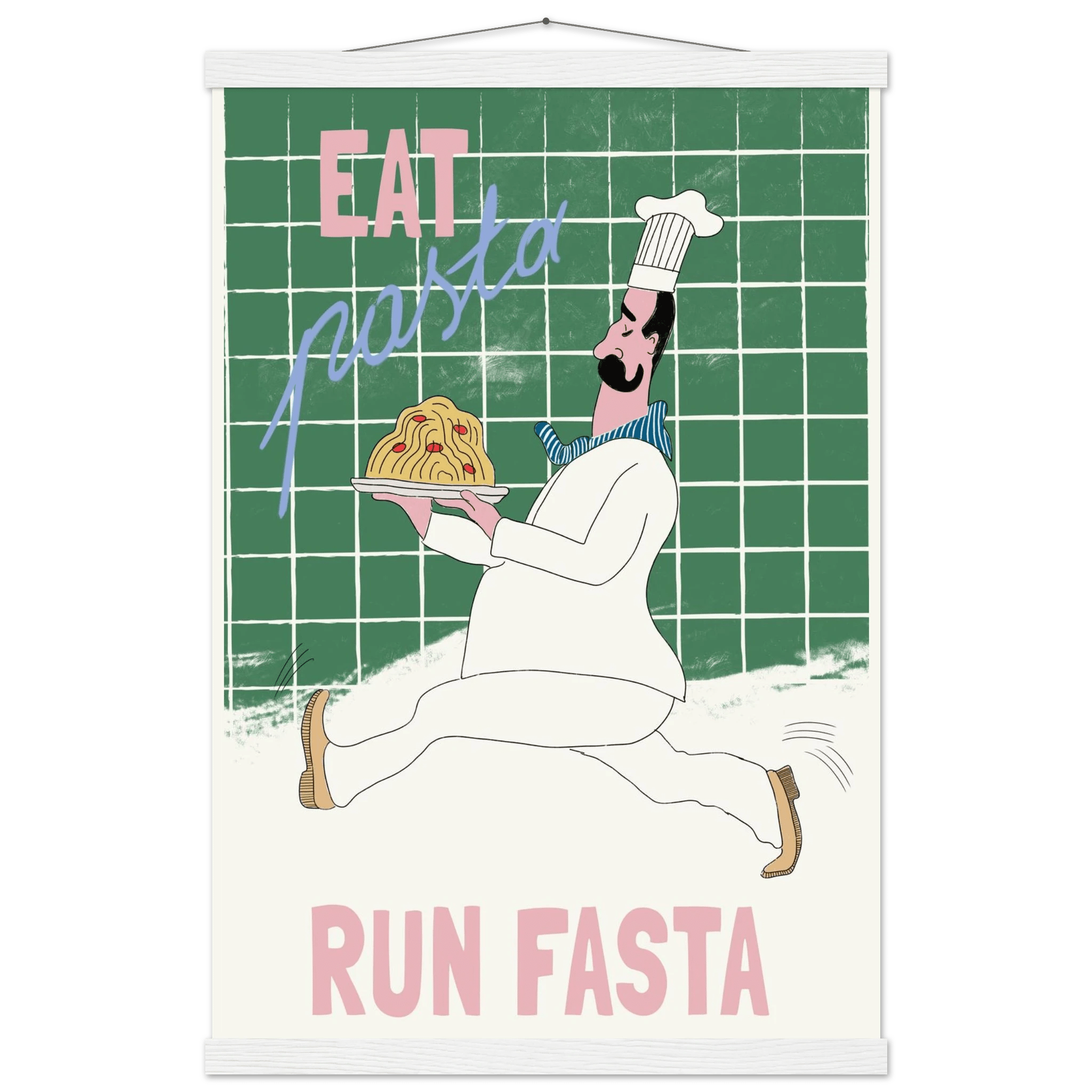 Eat Pasta Run Fasta Poster – Playful Kitchen Wall Art Print (Green Edition) - Evergreen Posters