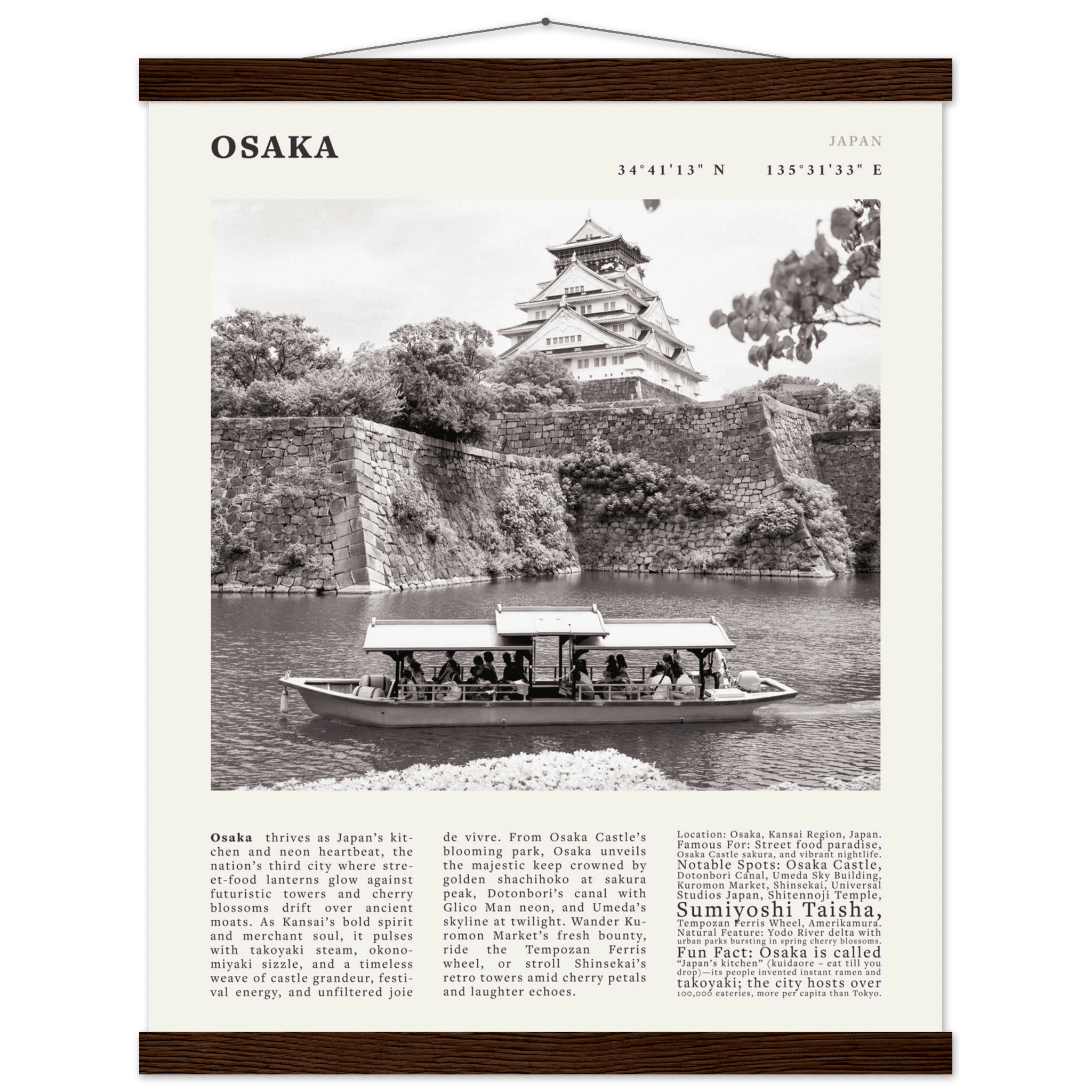 Osaka Poster Black and White – Vintage Osaka Castle Cherry Blossom Print (Digital & Printed Options) - Evergreen Posters