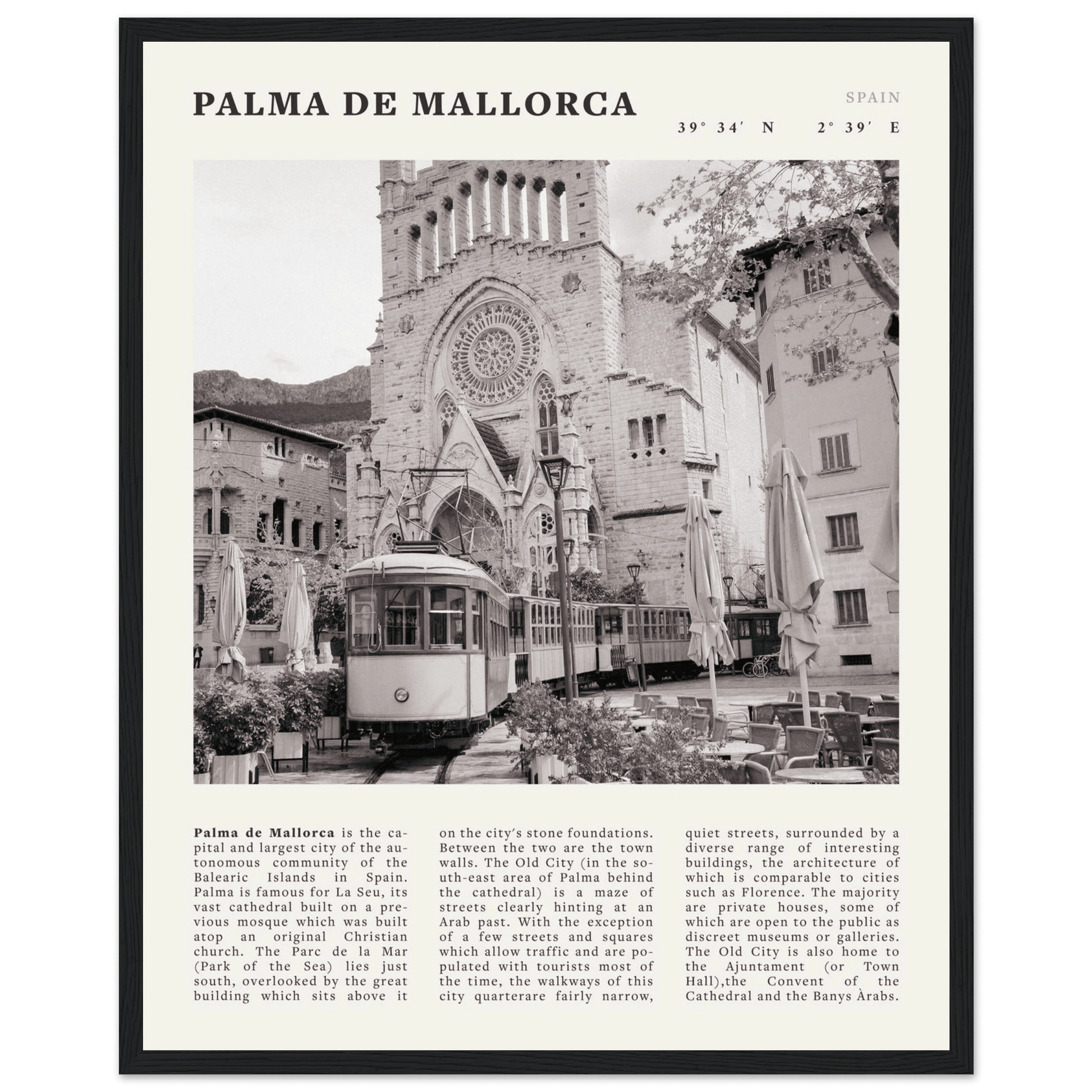 Palma de Mallorca Poster | Black & White Spain Wall Art | Travel Print | Mediterranean Decor - Evergreen Posters