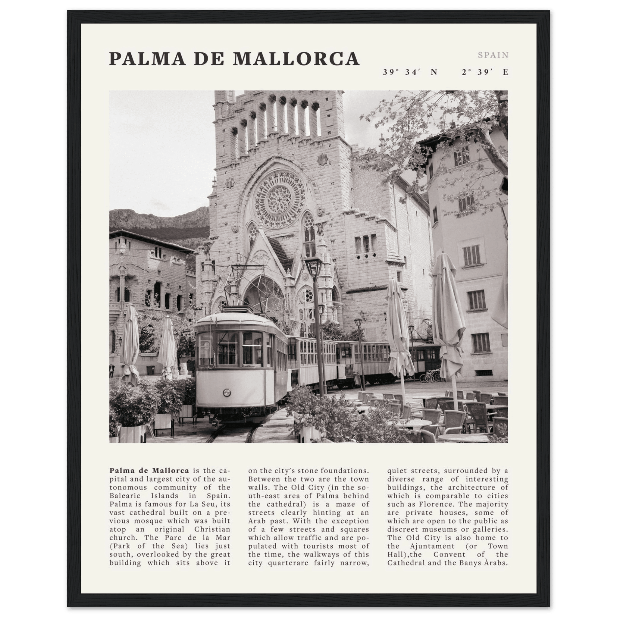 Palma de Mallorca Poster | Black & White Spain Wall Art | Travel Print | Mediterranean Decor - Evergreen Posters