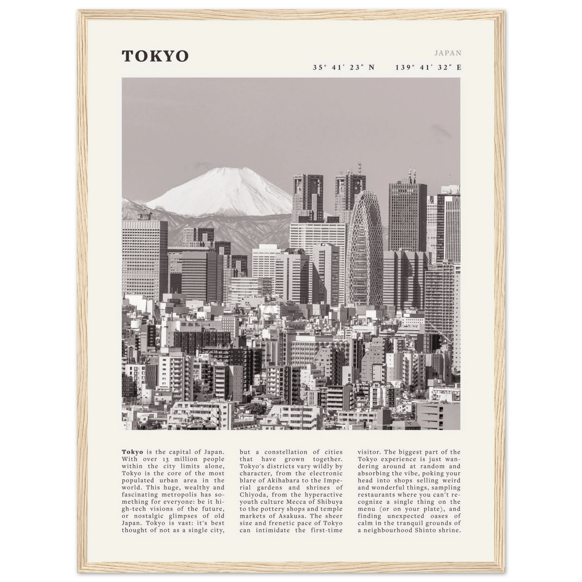 Tokyo Poster | Black & White Mount Fuji Skyline Wall Art | Japan Travel Print - Evergreen Posters