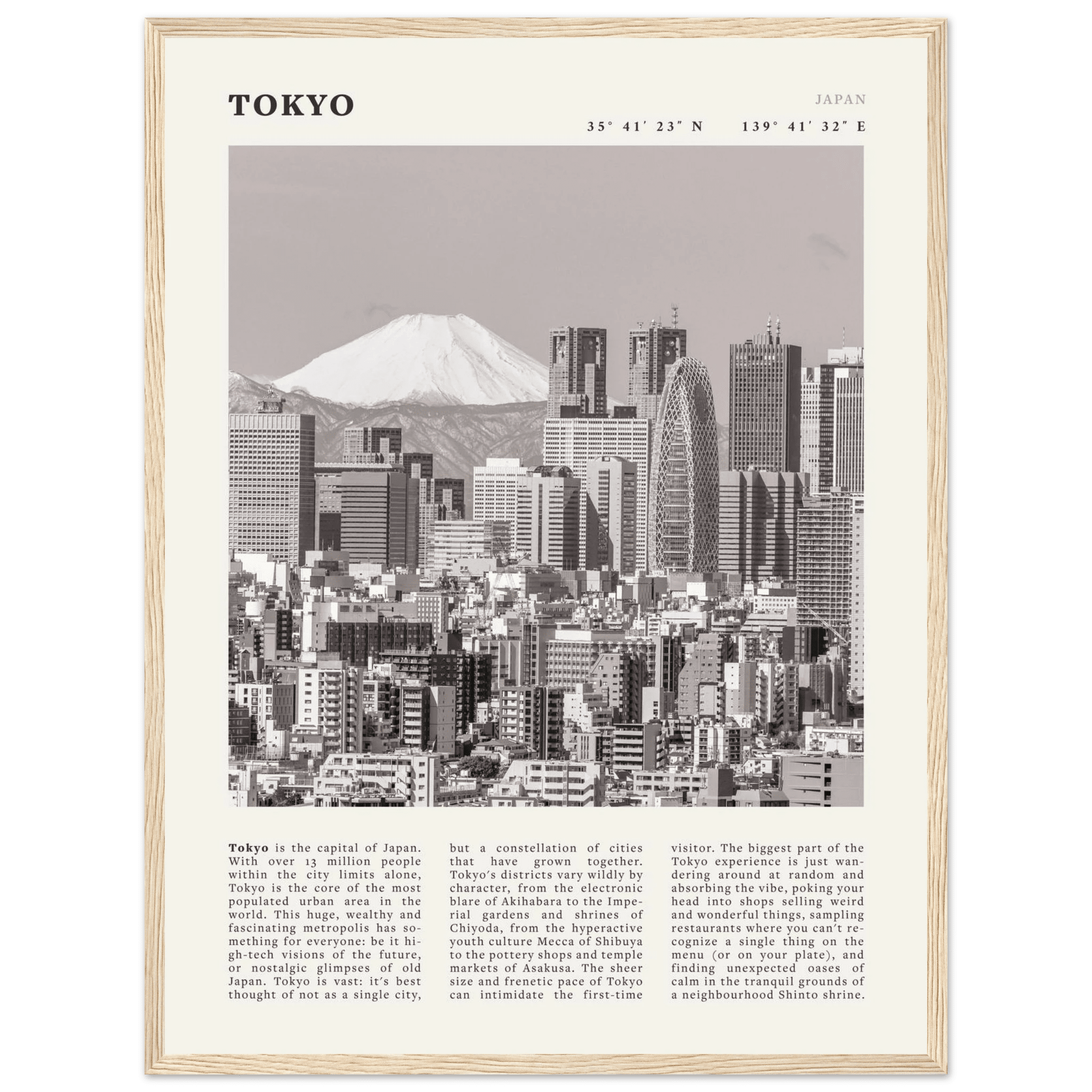 Tokyo Poster | Black & White Mount Fuji Skyline Wall Art | Japan Travel Print - Evergreen Posters