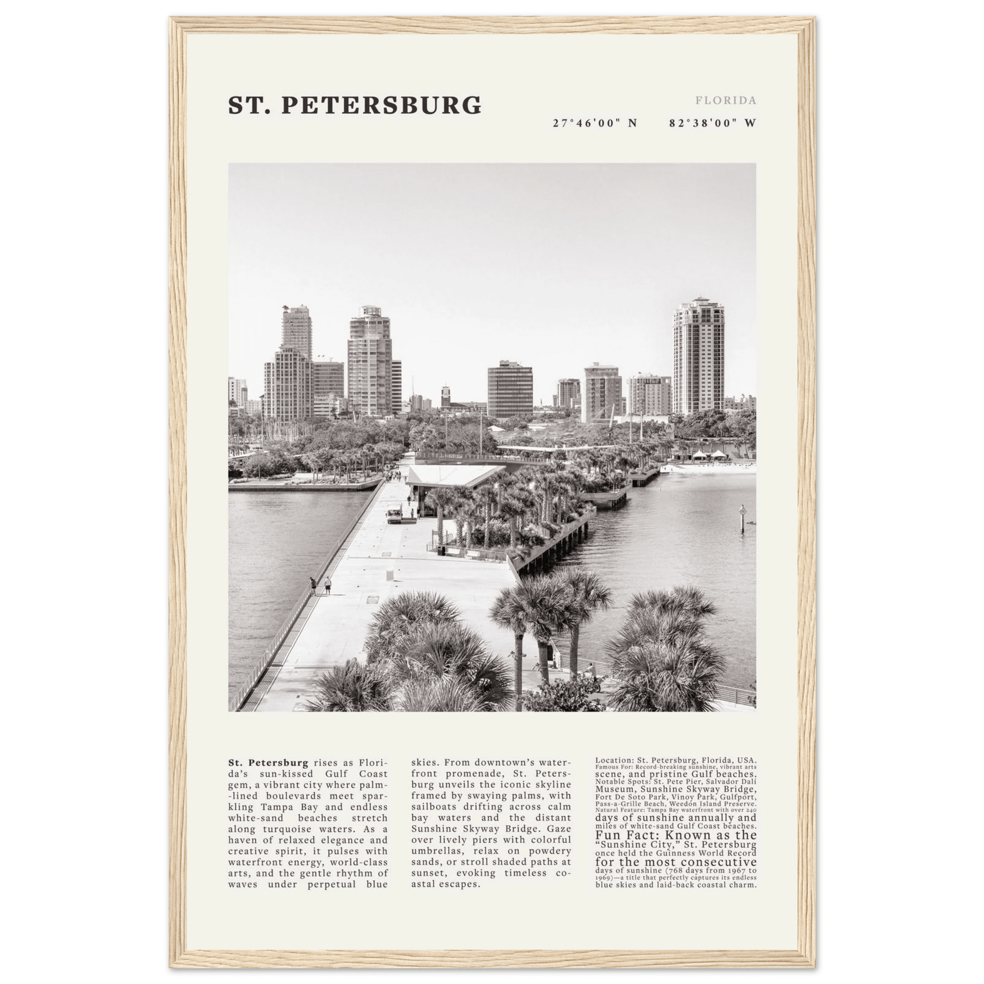 St. Petersburg Florida Poster Black and White – Vintage St Pete Skyline Print (Digital & Printed Options) - Evergreen Posters