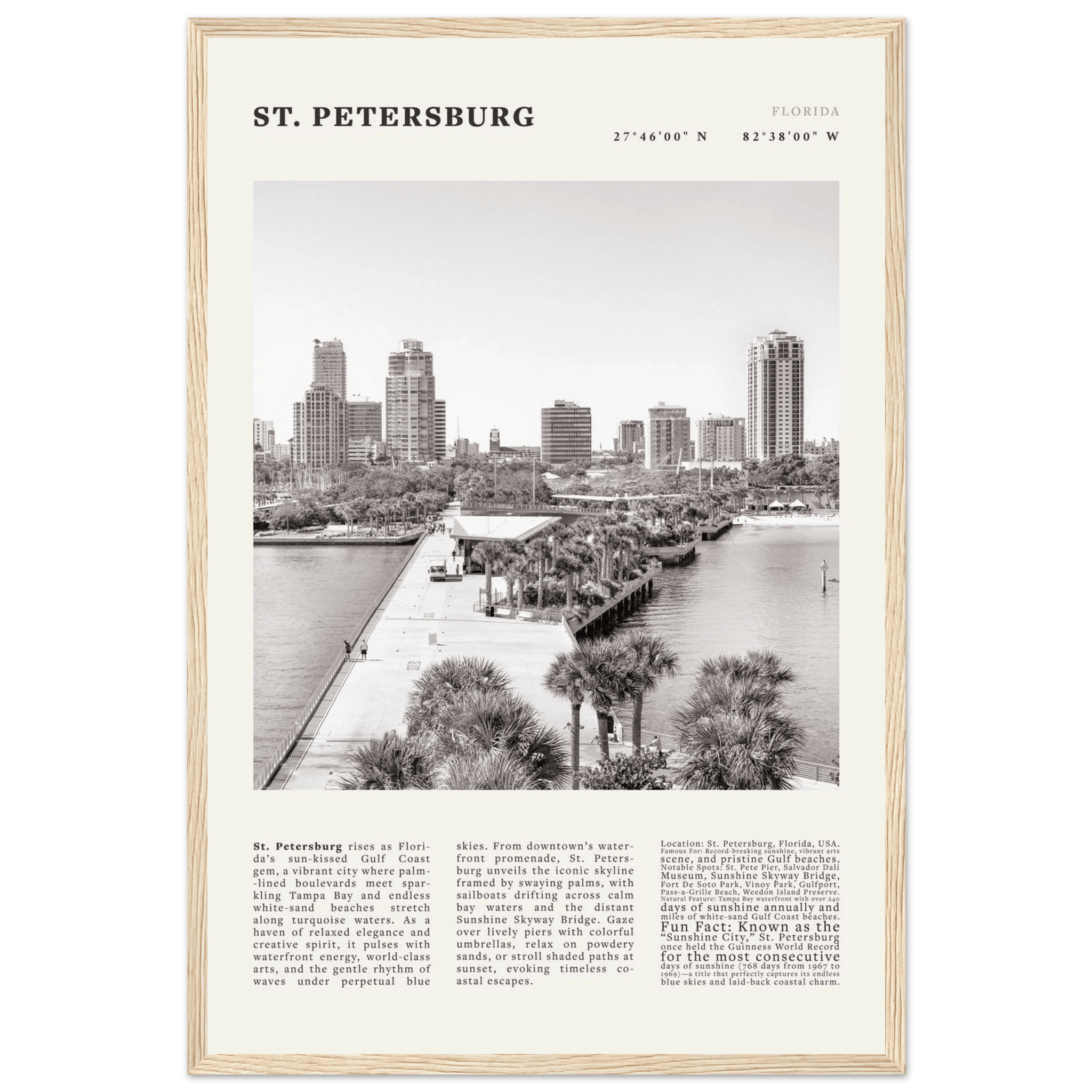 St. Petersburg Florida Poster Black and White – Vintage St Pete Skyline Print (Digital & Printed Options) - Evergreen Posters