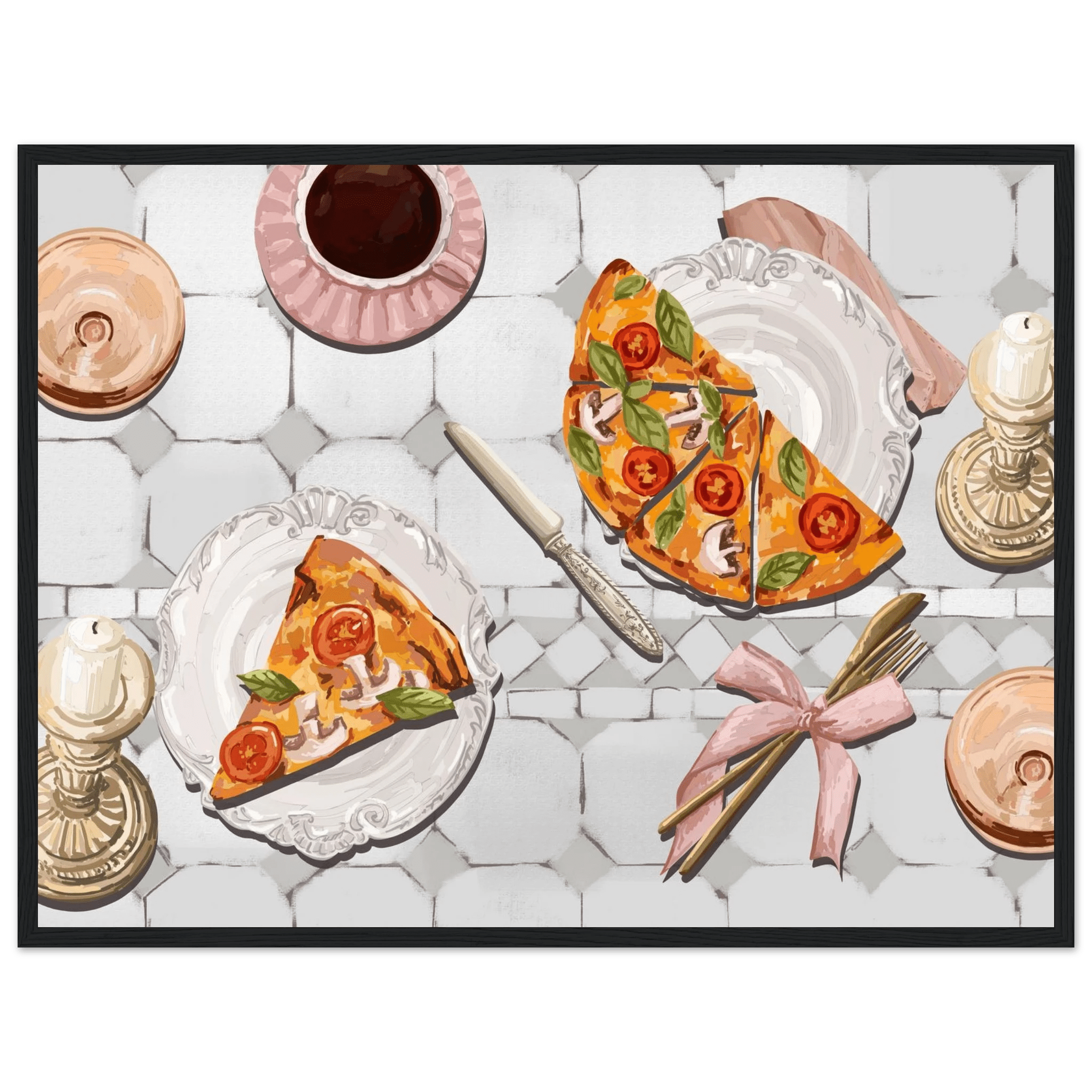 Pizza & Tea Kitchen Poster | Horizontal Food Wall Art | Italian Dining Room Print - Evergreen Posters