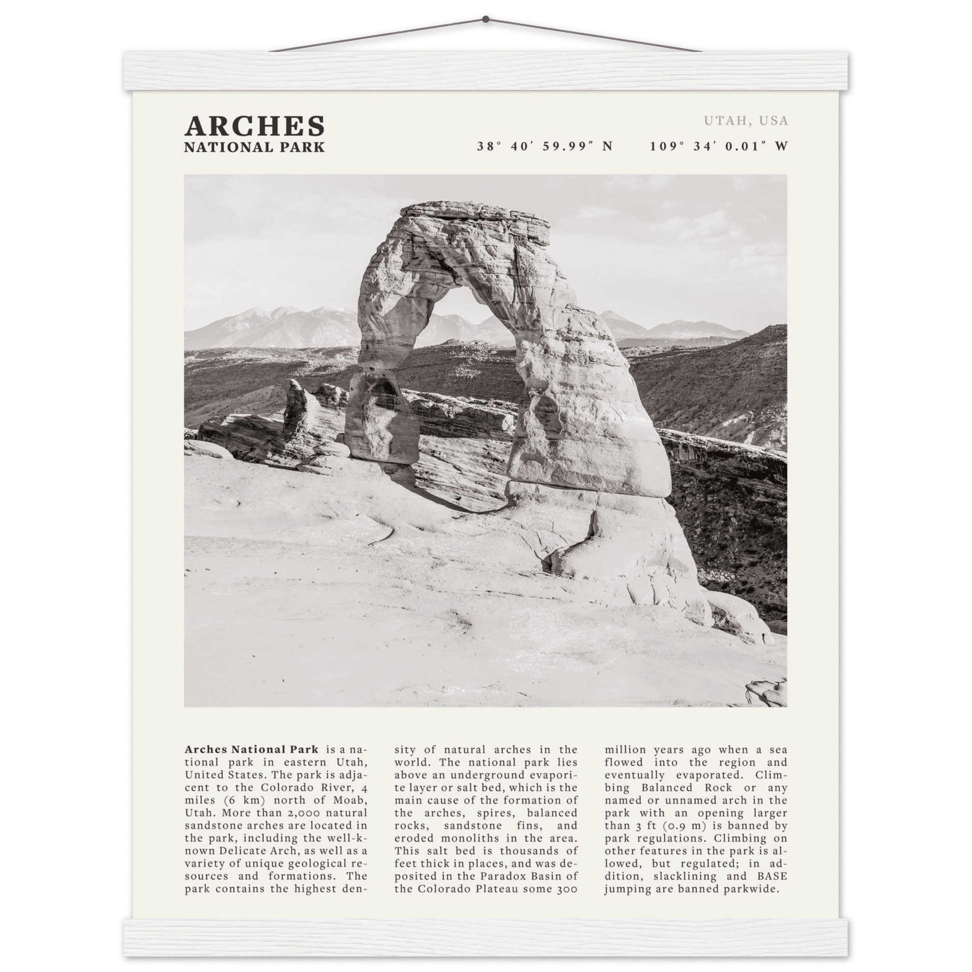 Arches National Park Poster | Black & White Utah Wall Art | Delicate Arch Print - Evergreen Posters