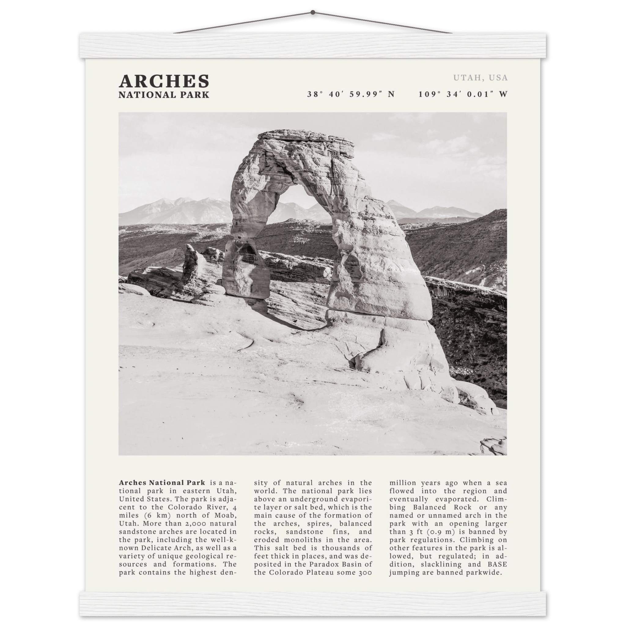 Arches National Park Poster | Black & White Utah Wall Art | Delicate Arch Print - Evergreen Posters