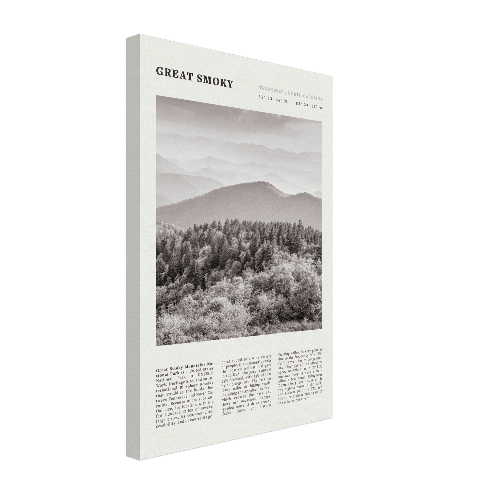 Great Smoky Mountains Poster | Black & White National Park Wall Art | Tennessee Print - Evergreen Posters