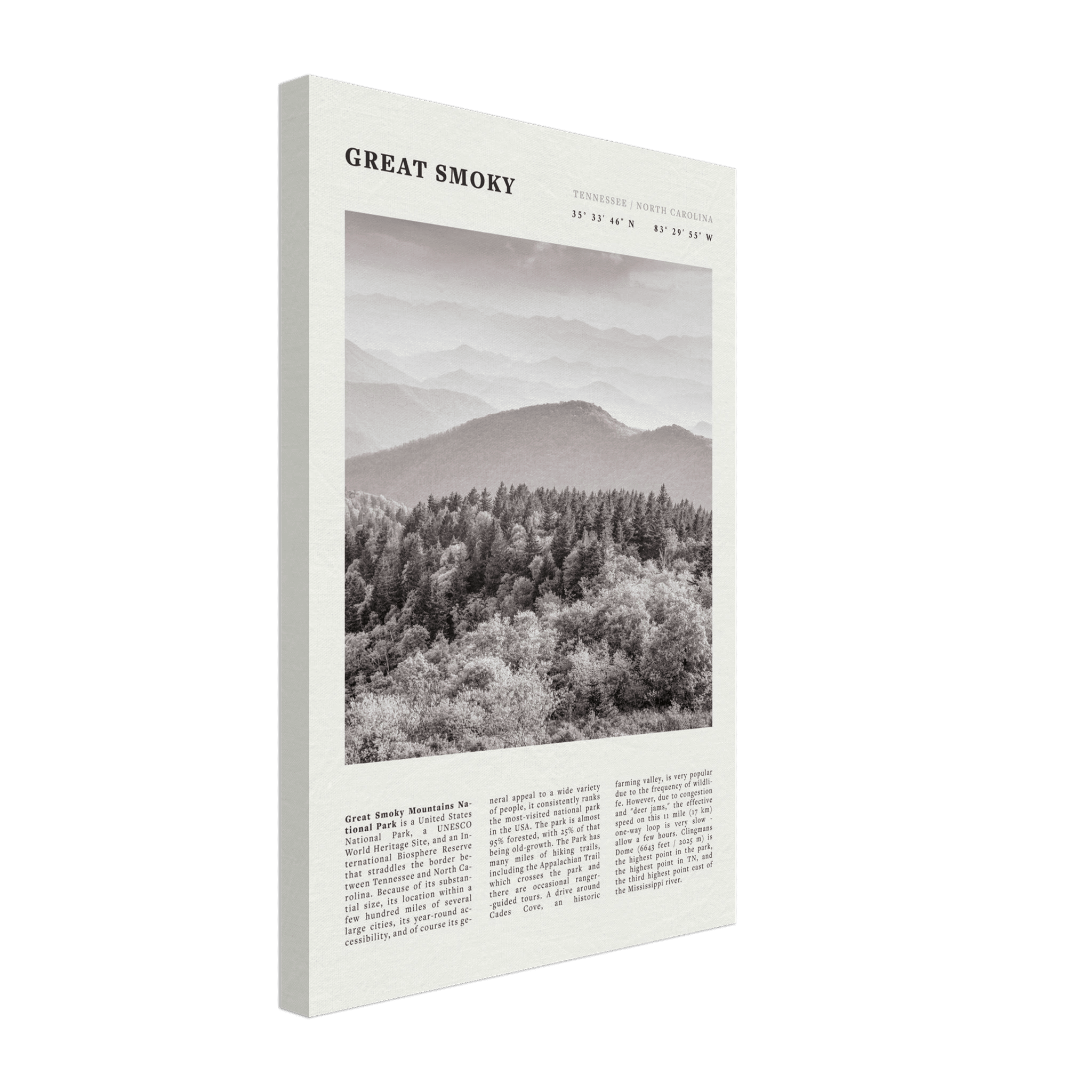 Great Smoky Mountains Poster | Black & White National Park Wall Art | Tennessee Print - Evergreen Posters