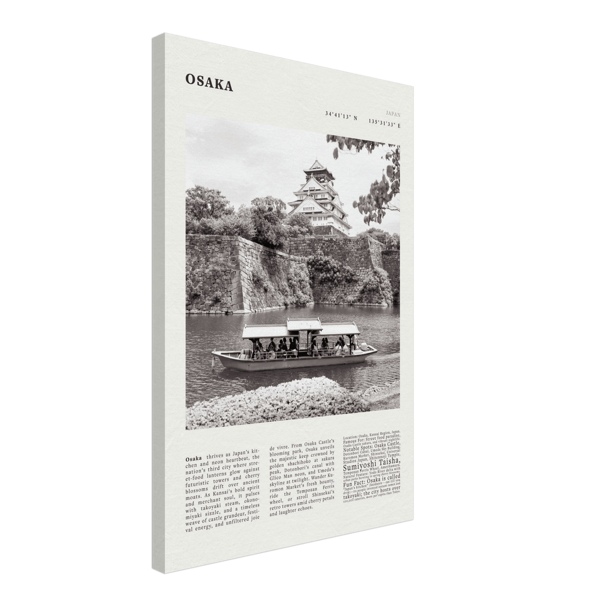 Osaka Poster Black and White – Vintage Osaka Castle Cherry Blossom Print (Digital & Printed Options) - Evergreen Posters