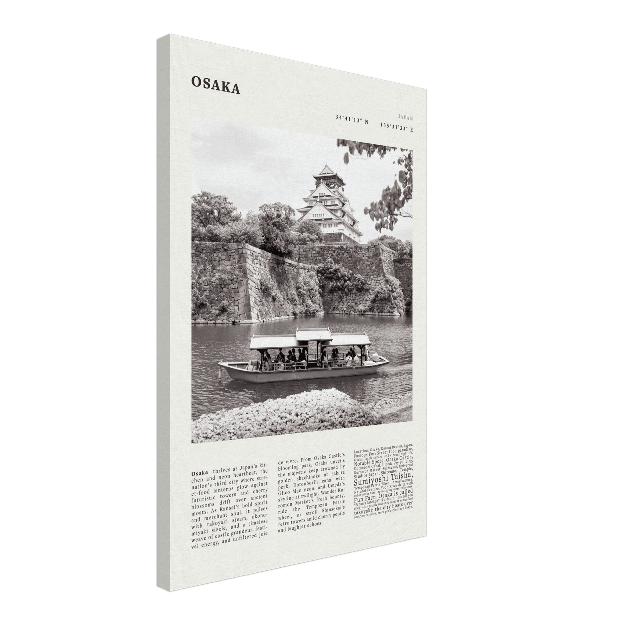 Osaka Poster Black and White – Vintage Osaka Castle Cherry Blossom Print (Digital & Printed Options) - Evergreen Posters