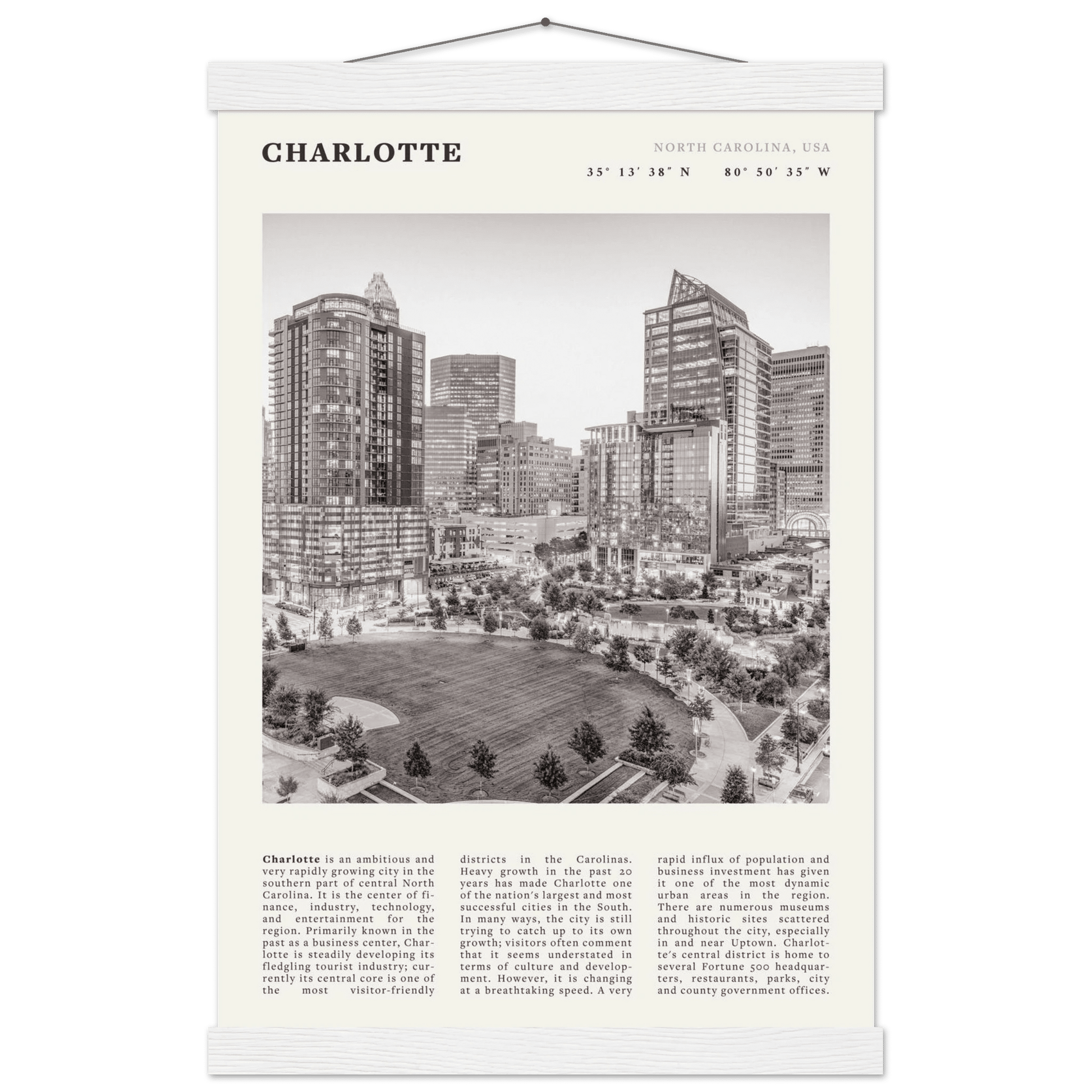 Charlotte Poster | Black & White North Carolina Skyline Wall Art | NC Travel Print - Evergreen Posters