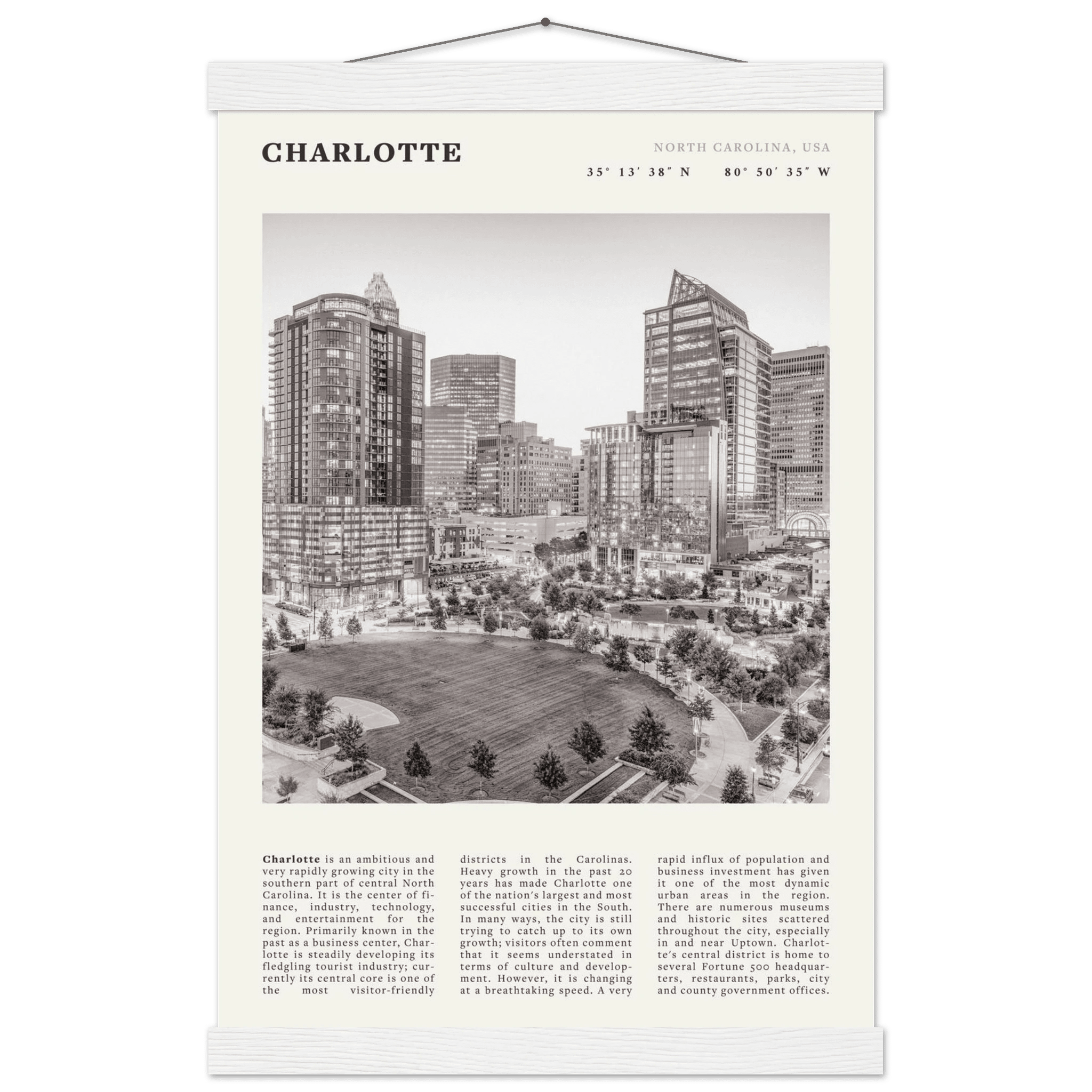 Charlotte Poster | Black & White North Carolina Skyline Wall Art | NC Travel Print - Evergreen Posters