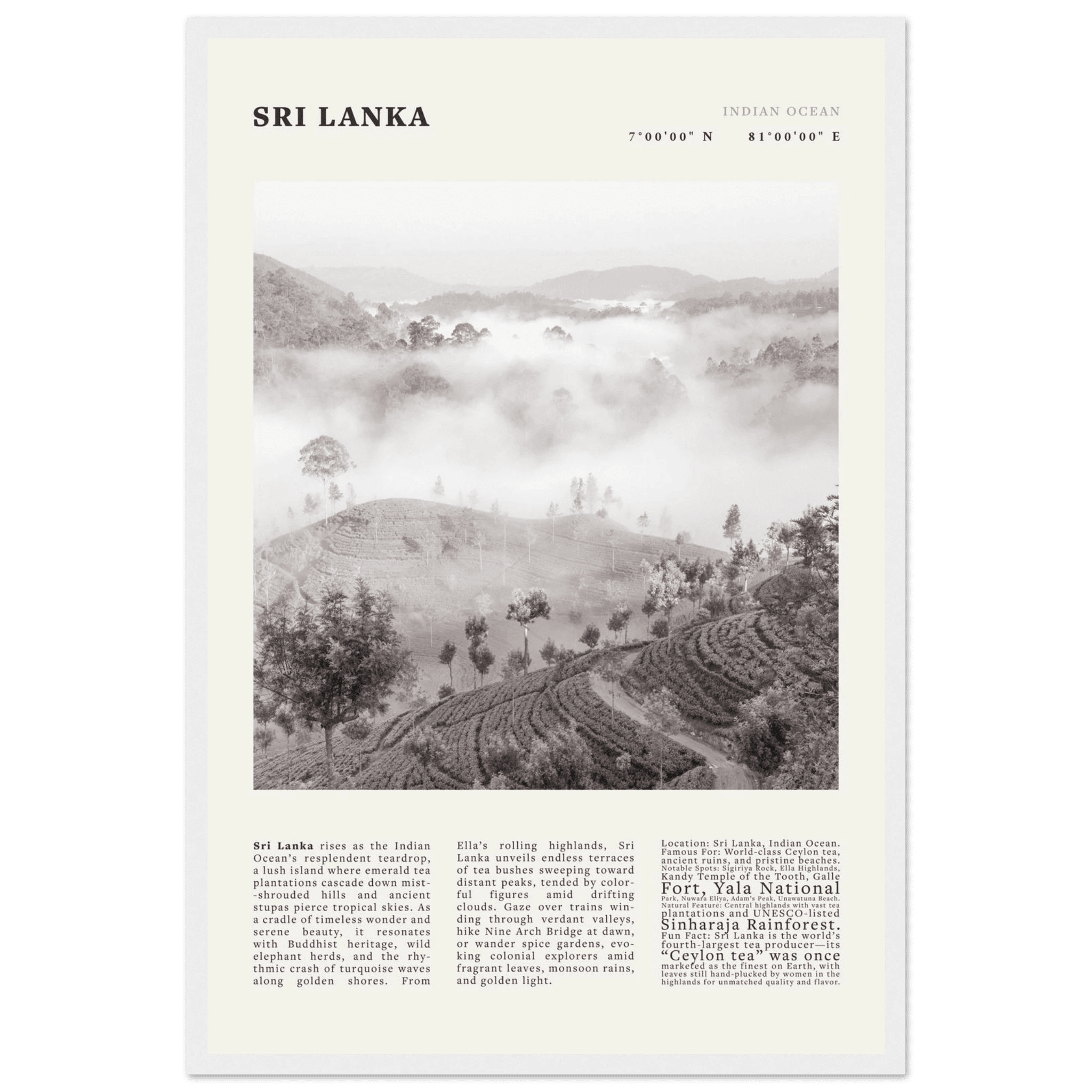 Sri Lanka Poster Black and White – Vintage Ceylon Tea Plantation Print (Digital & Printed Options) - Evergreen Posters