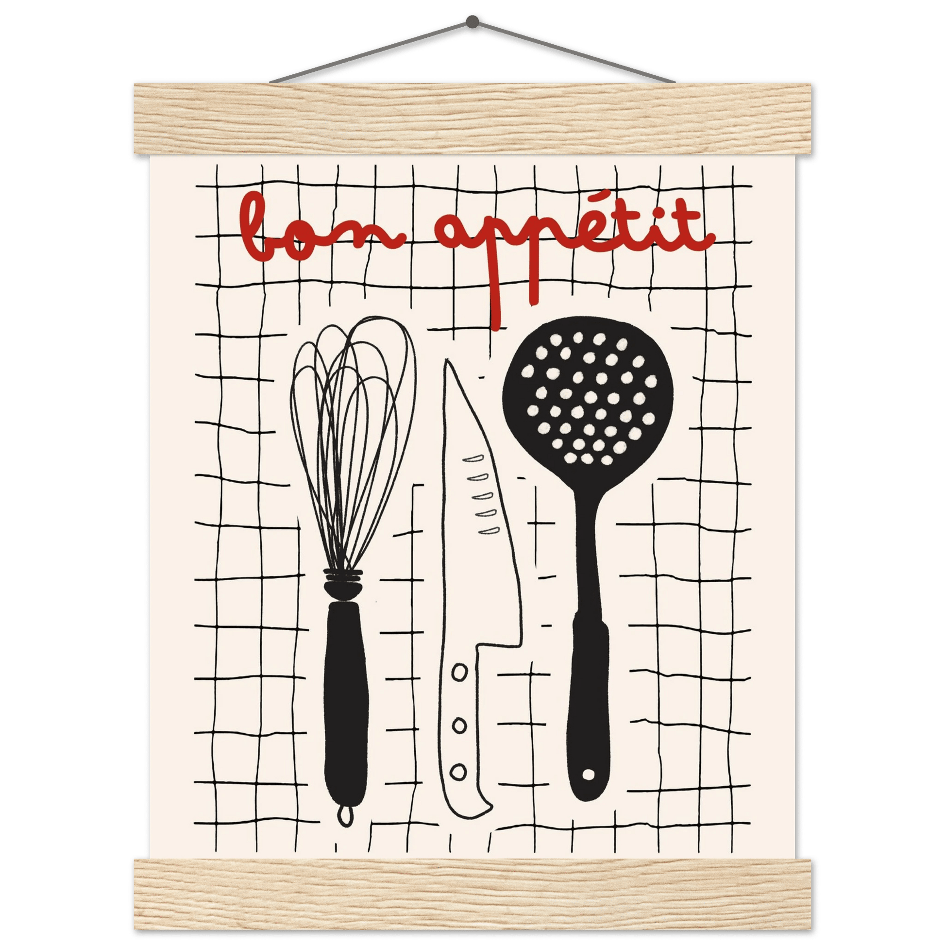 Bon Appétit French Kitchen Print | Bold Black Red Wall Art Poster - Evergreen Posters