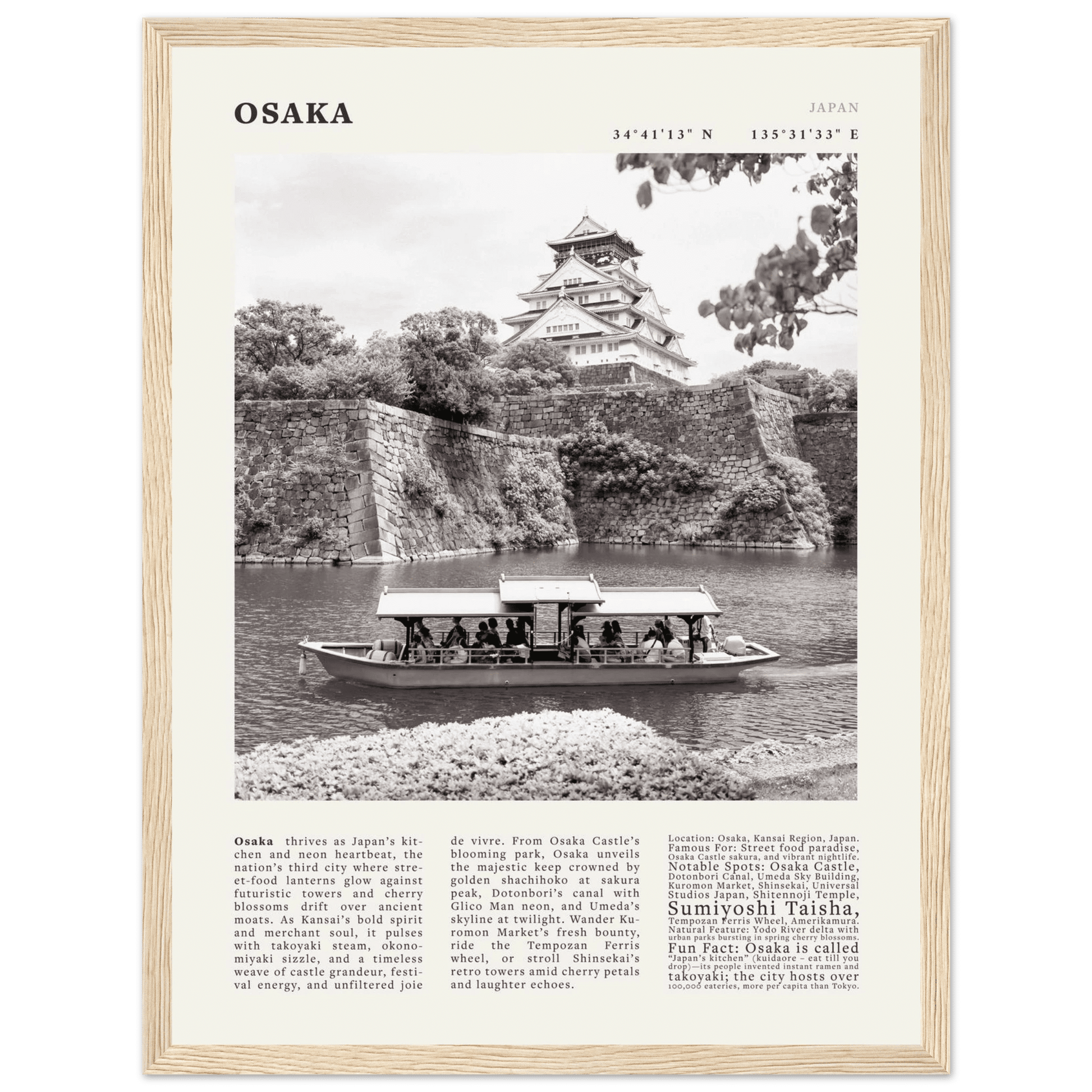 Osaka Poster Black and White – Vintage Osaka Castle Cherry Blossom Print (Digital & Printed Options) - Evergreen Posters