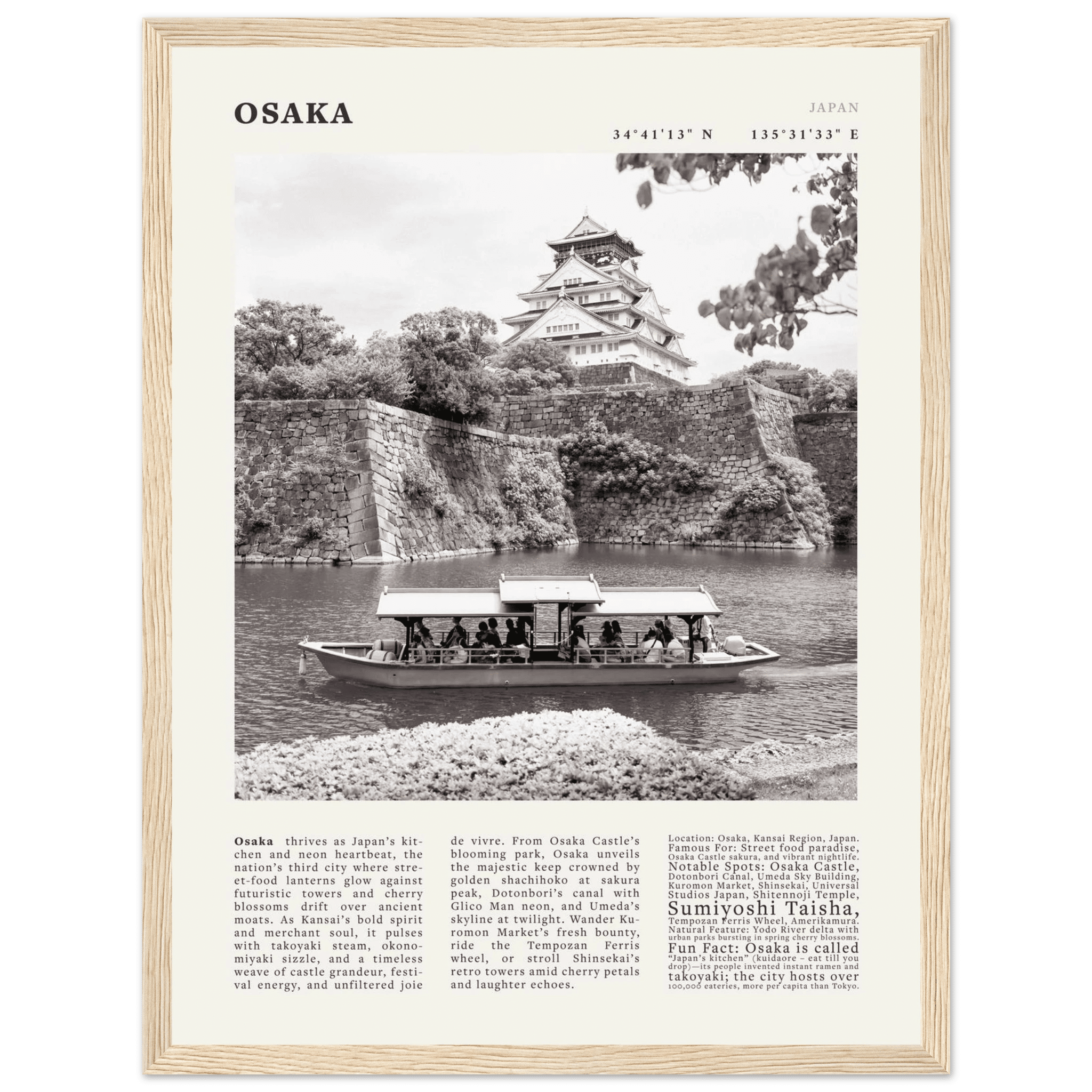 Osaka Poster Black and White – Vintage Osaka Castle Cherry Blossom Print (Digital & Printed Options) - Evergreen Posters