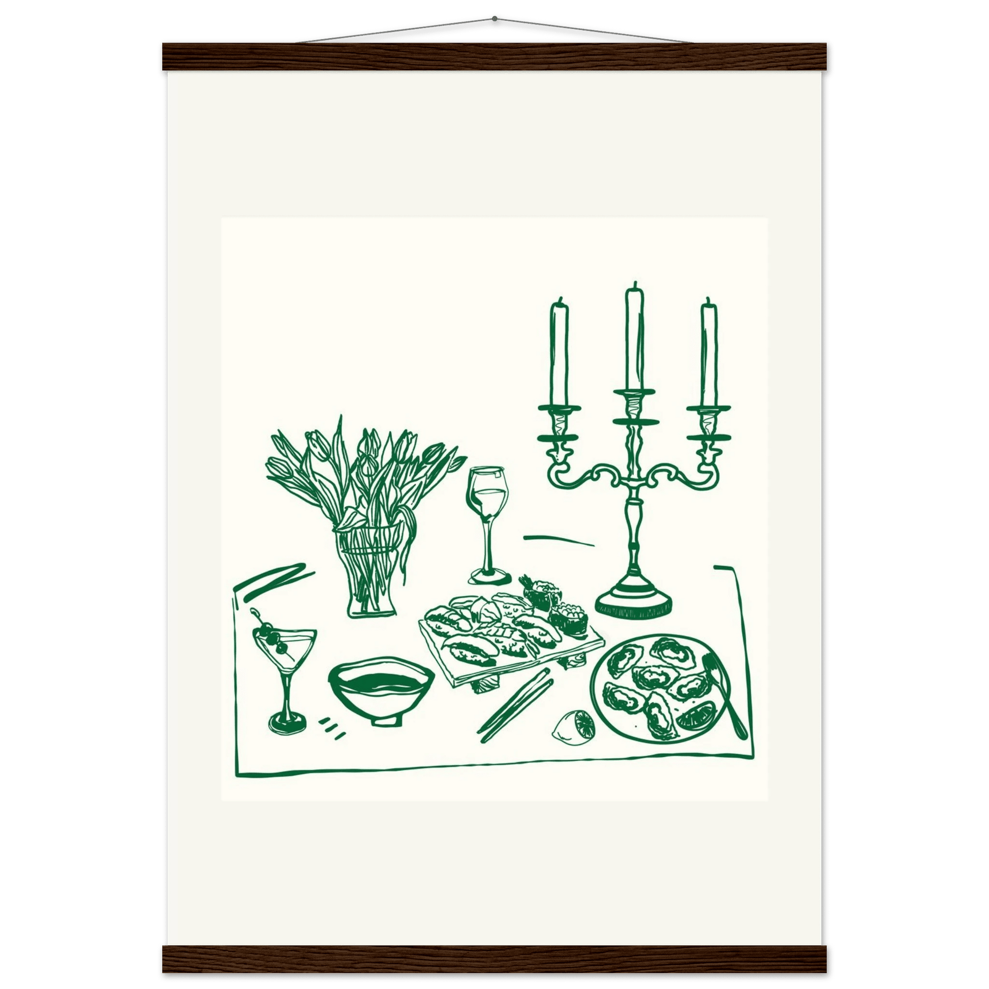 Fine Dining Table Print | Green Line Art Kitchen Wall Art | Elegant Dining Room Poster - Evergreen Posters