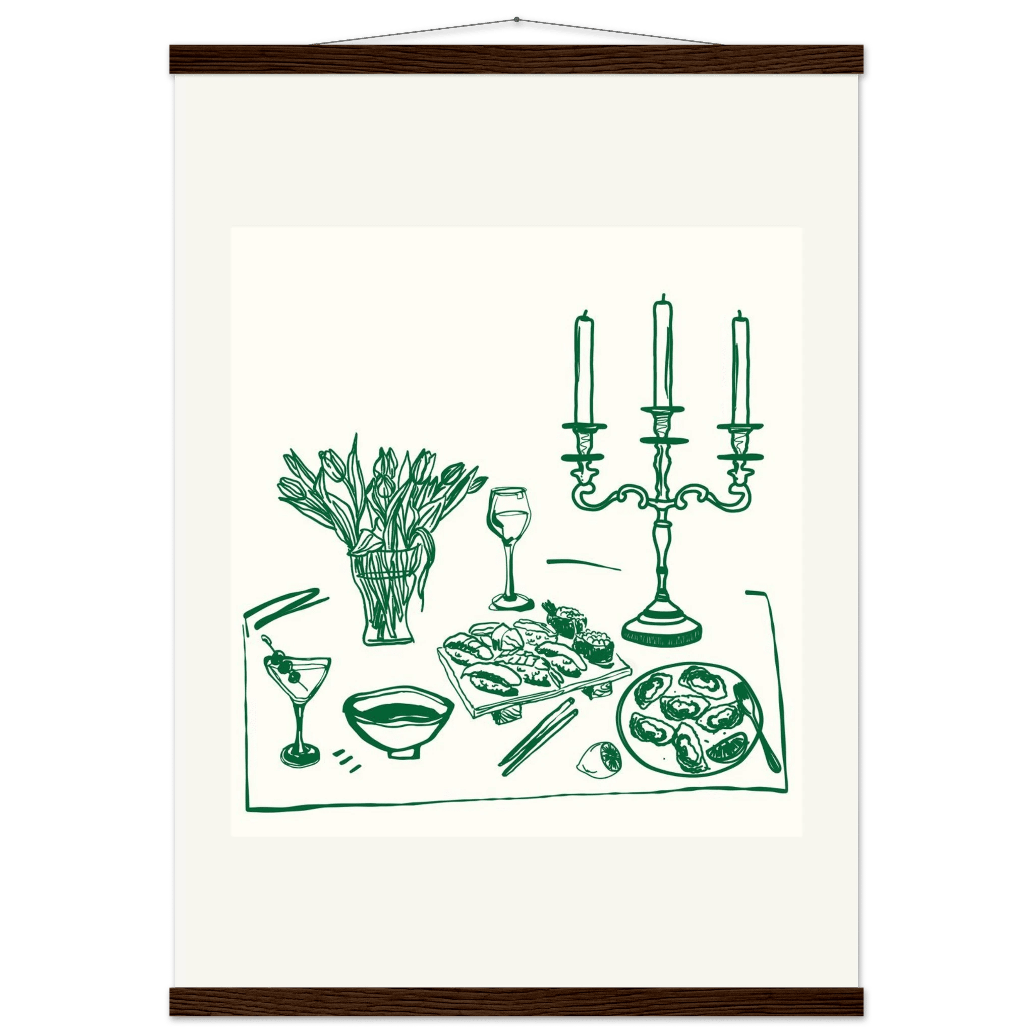 Fine Dining Table Print | Green Line Art Kitchen Wall Art | Elegant Dining Room Poster - Evergreen Posters